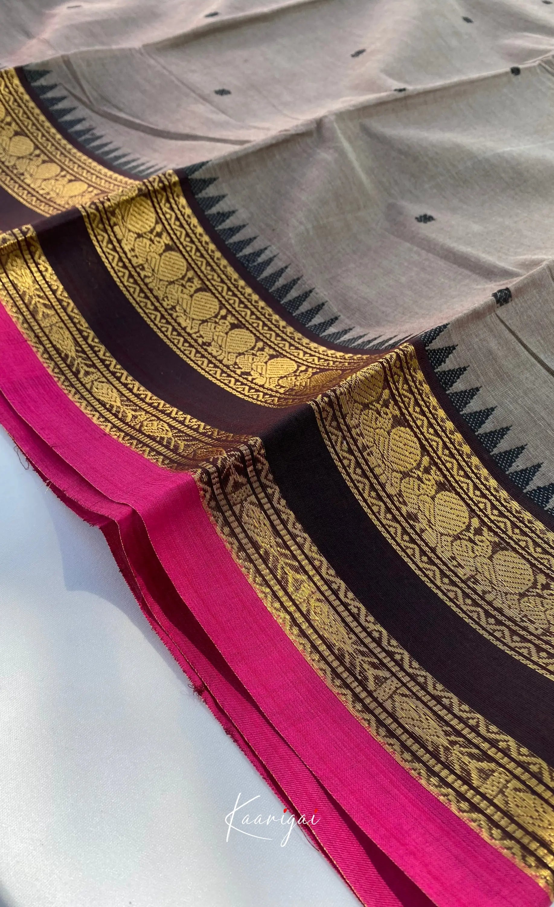 Chettinad Cotton Saree - Light brown with Dark brown Sarees