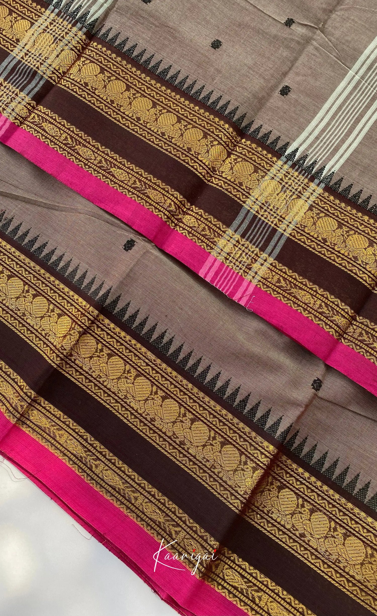 Chettinad Cotton Saree - Light brown with Dark brown Sarees