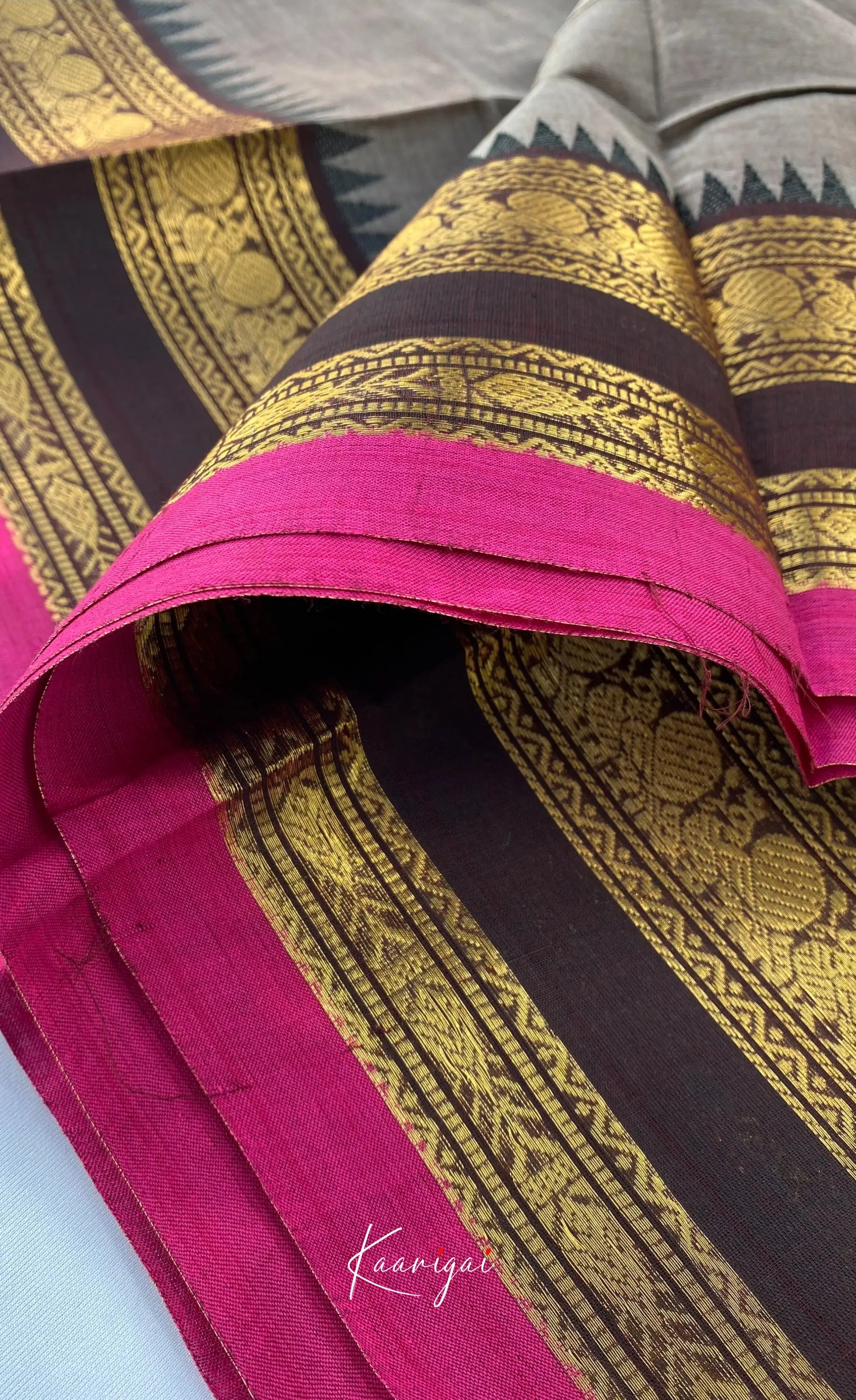 Chettinad Cotton Saree - Light brown with Dark brown Sarees