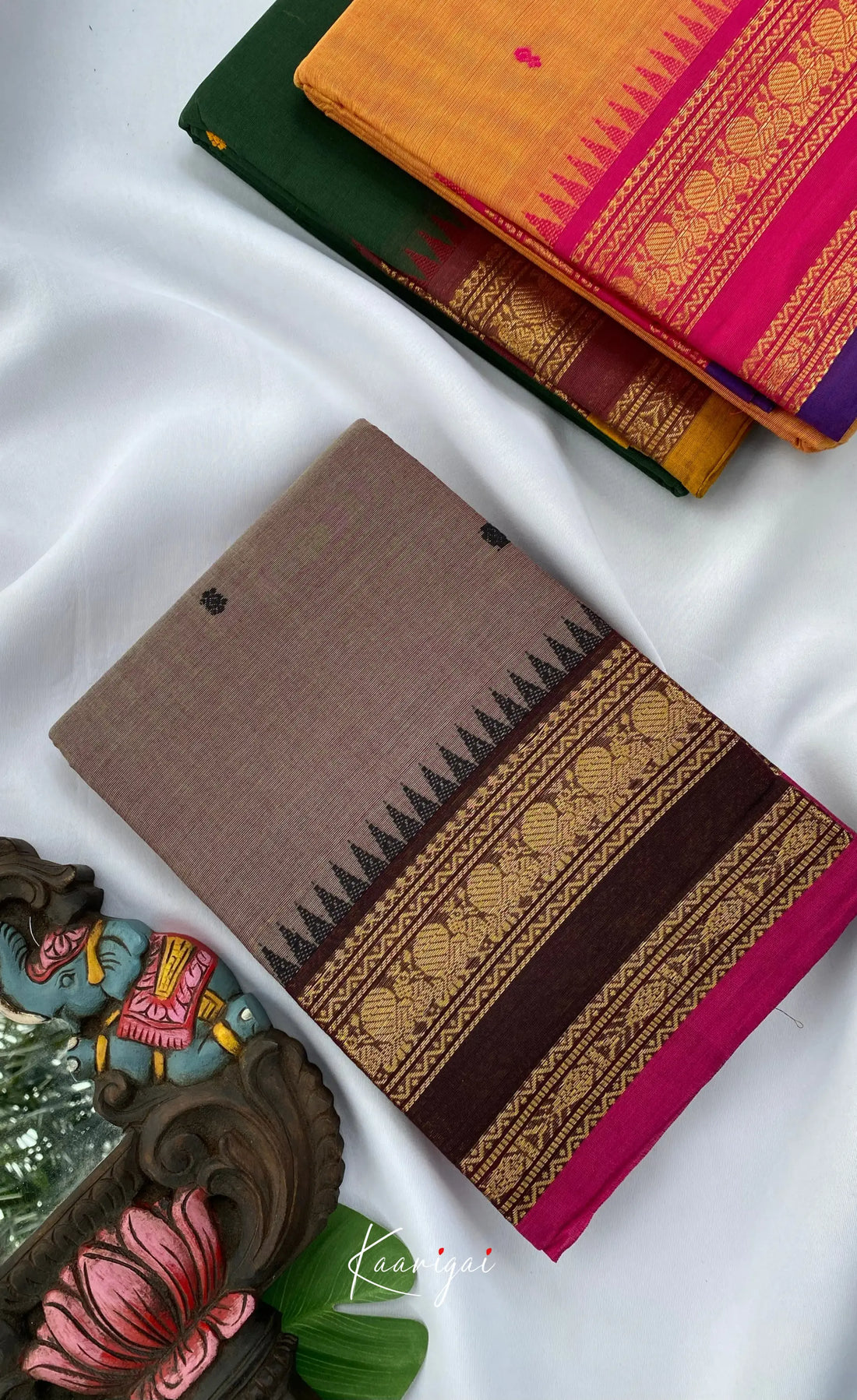 Chettinad Cotton Saree - Light brown with Dark brown Sarees