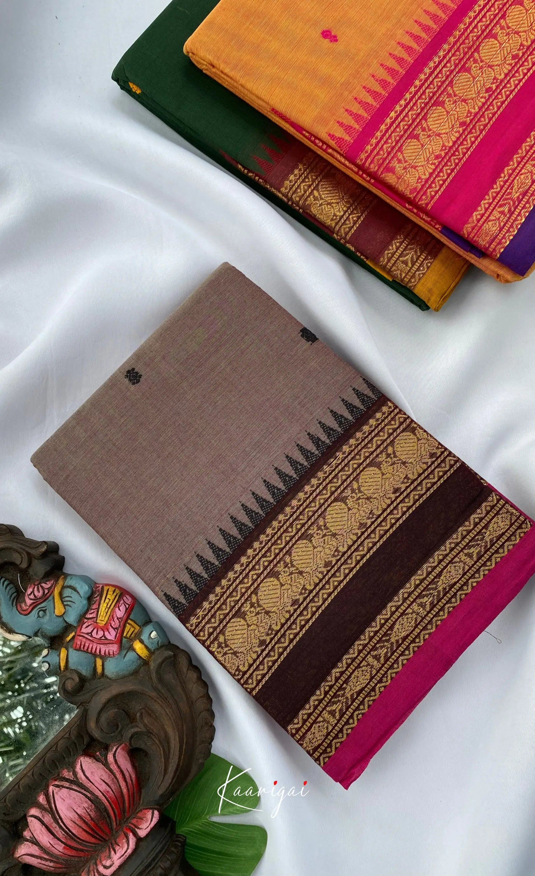 Chettinad Cotton Saree - Light brown with Dark brown Sarees