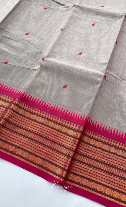 Chettinad Cotton Saree - Light Grey with Magenta Pink Sarees