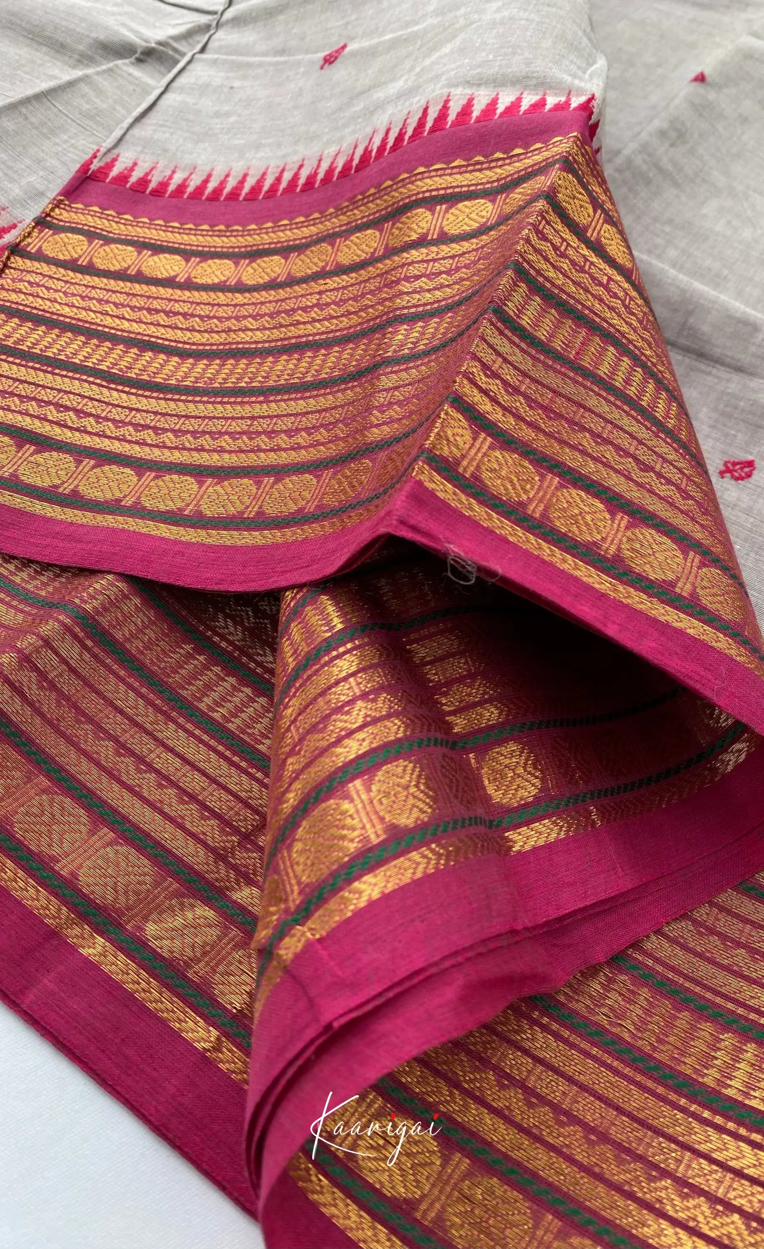 Chettinad Cotton Saree - Light Grey with Magenta Pink Sarees