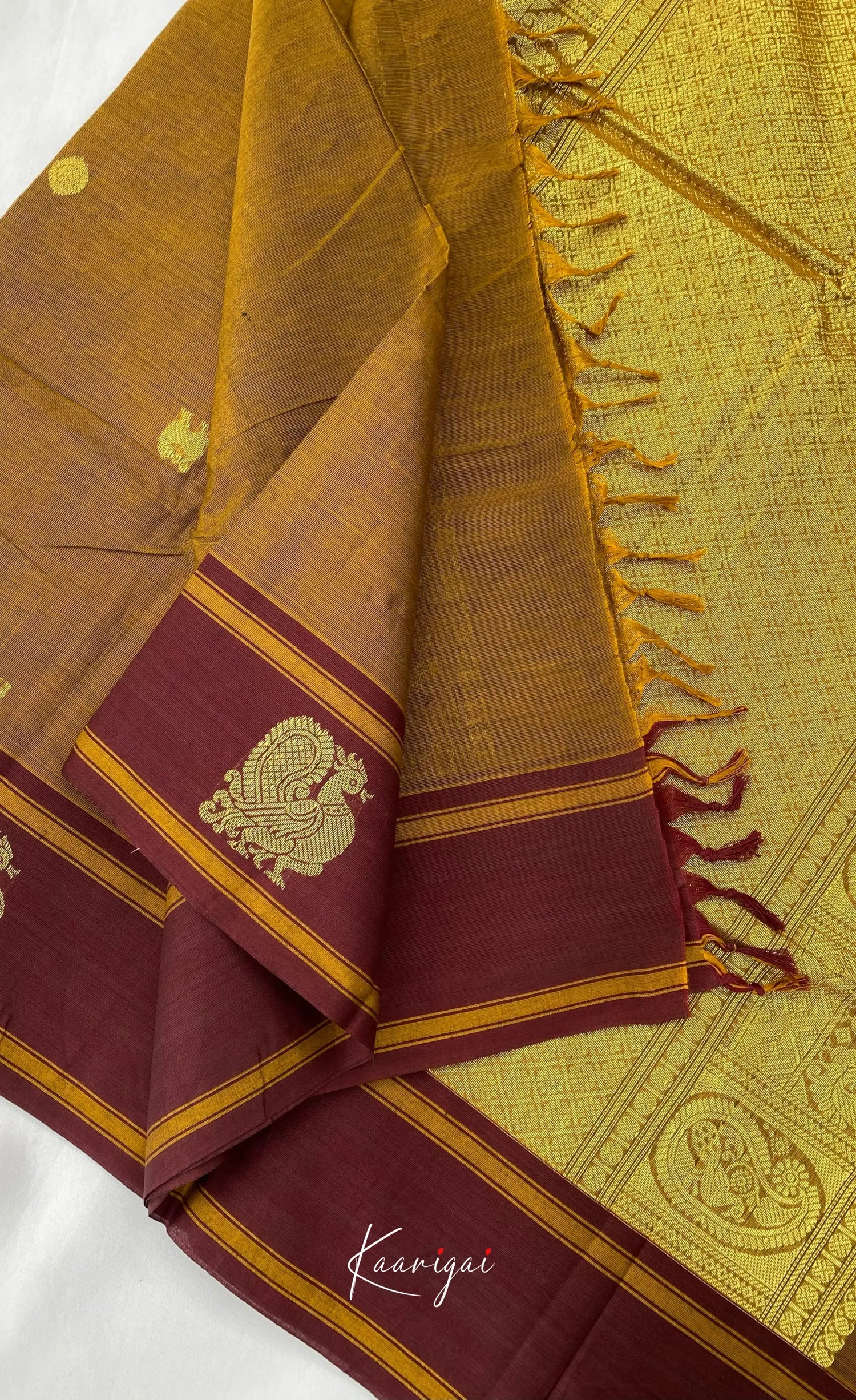 Chettinad Cotton Saree - Methi yellow with Maroon Sarees