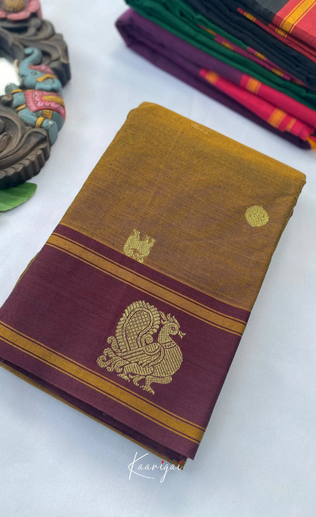 Chettinad Cotton Saree - Methi yellow with Maroon Sarees