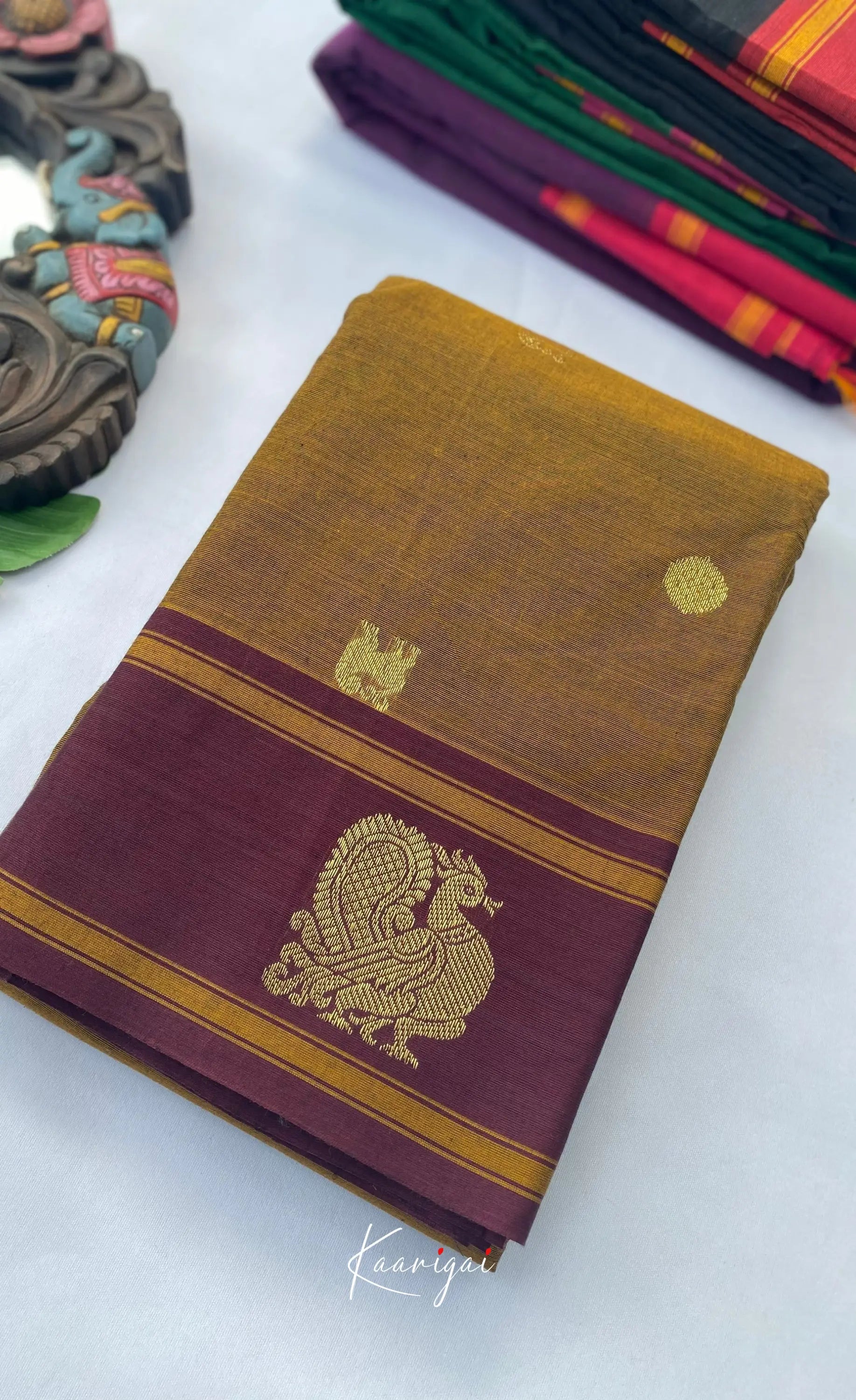 Chettinad Cotton Saree - Methi yellow with Maroon Sarees