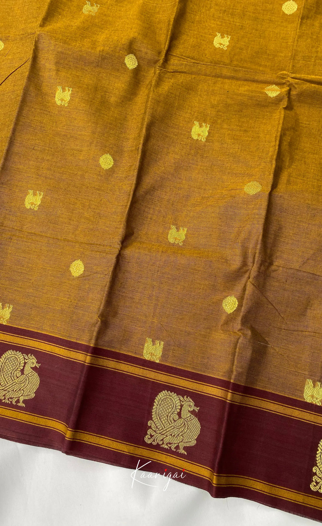 Chettinad Cotton Saree - Methi yellow with Maroon Sarees