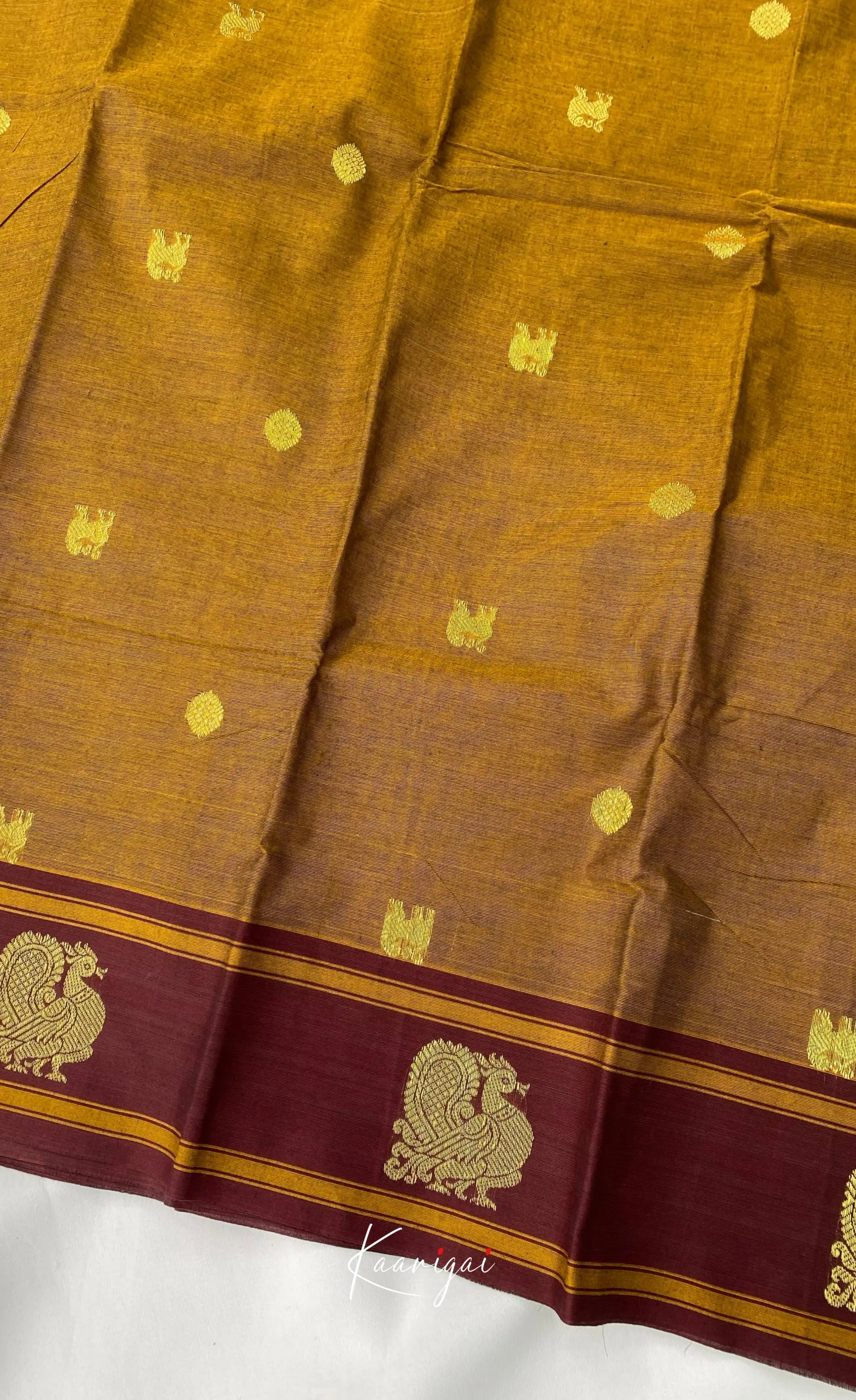 Chettinad Cotton Saree - Methi yellow with Maroon Sarees