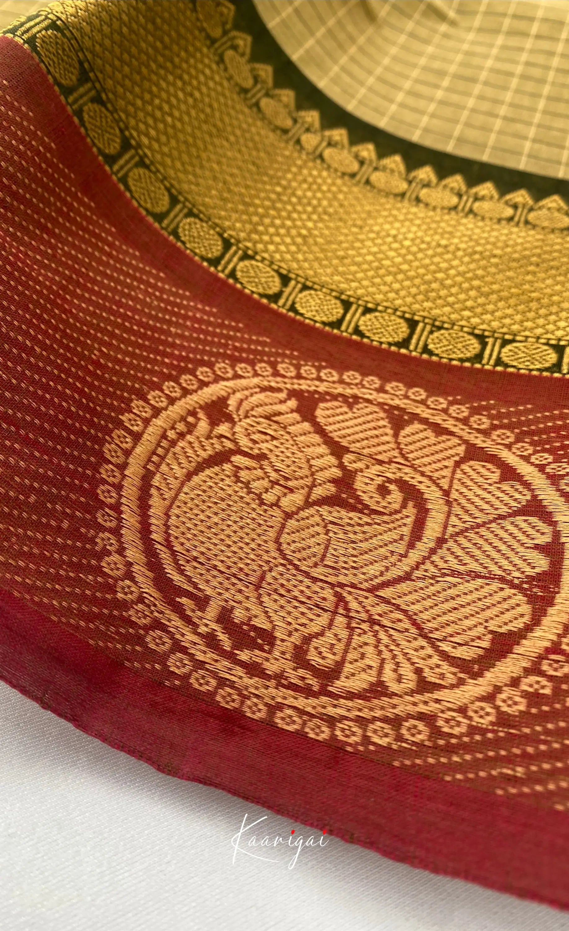 Chettinad Cotton Saree - Olive grey tone and Maroon shade Sarees