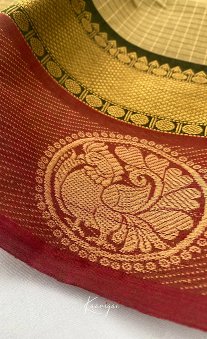 Chettinad Cotton Saree - Olive grey tone and Maroon shade Sarees