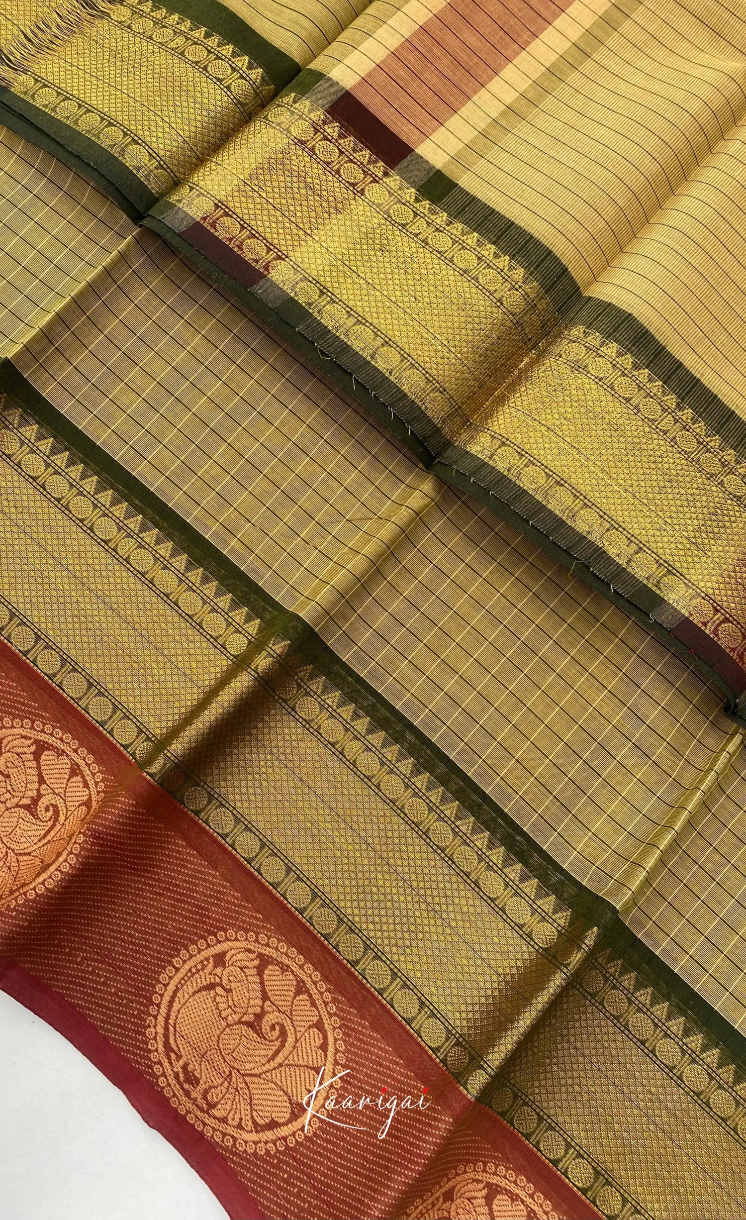 Chettinad Cotton Saree - Olive grey tone and Maroon shade Sarees