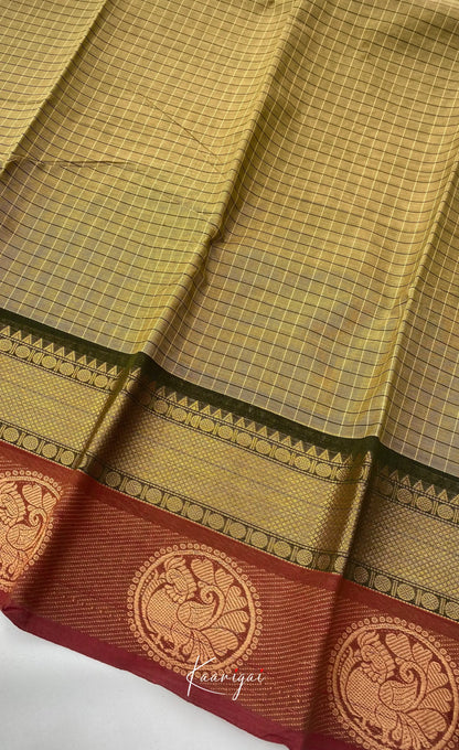 Chettinad Cotton Saree - Olive grey tone and Maroon shade Sarees