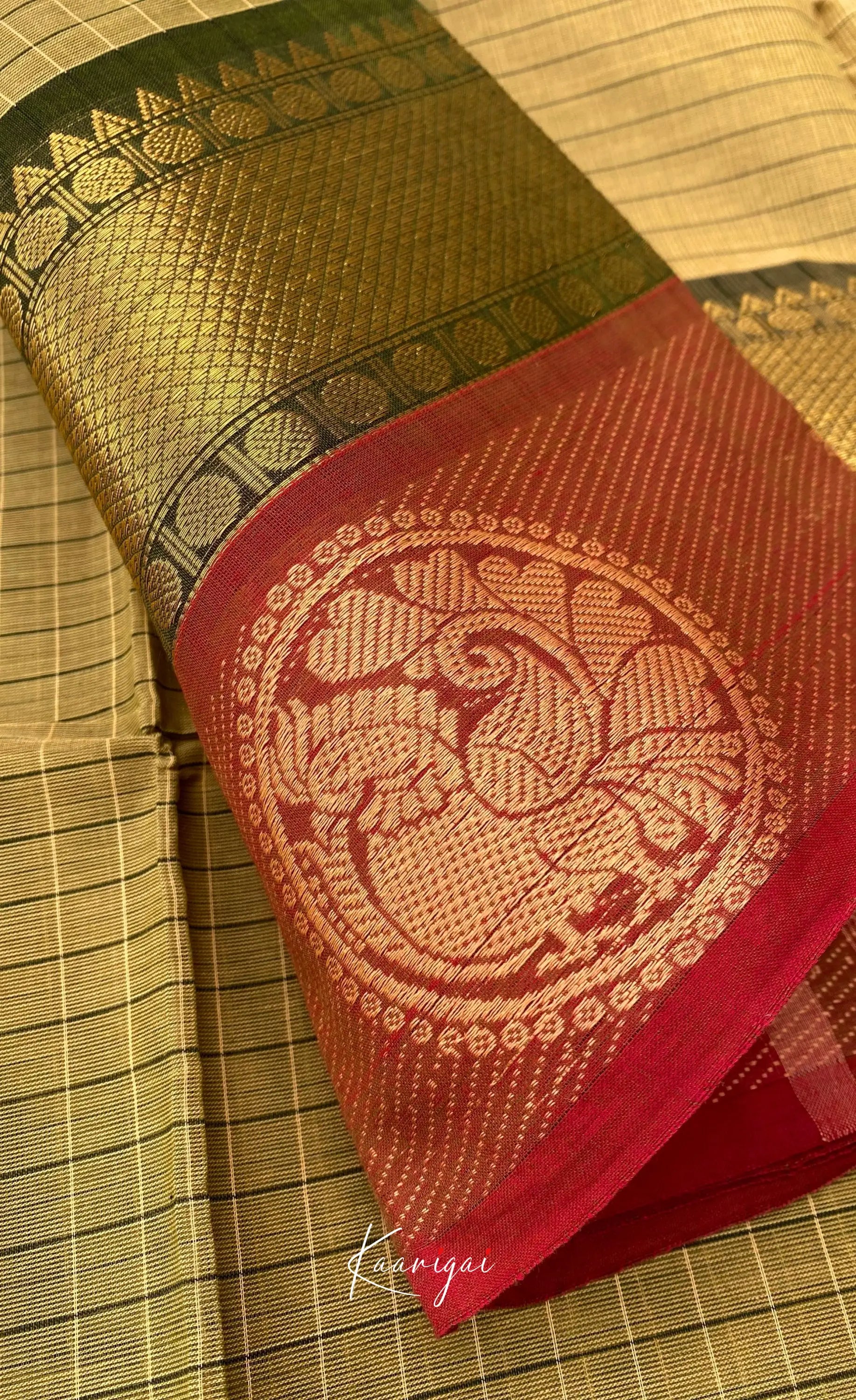 Chettinad Cotton Saree - Olive grey tone and Maroon shade Sarees