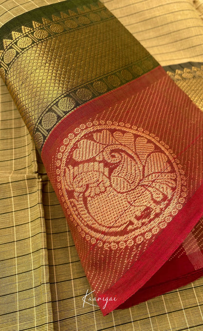 Chettinad Cotton Saree - Olive grey tone and Maroon shade Sarees