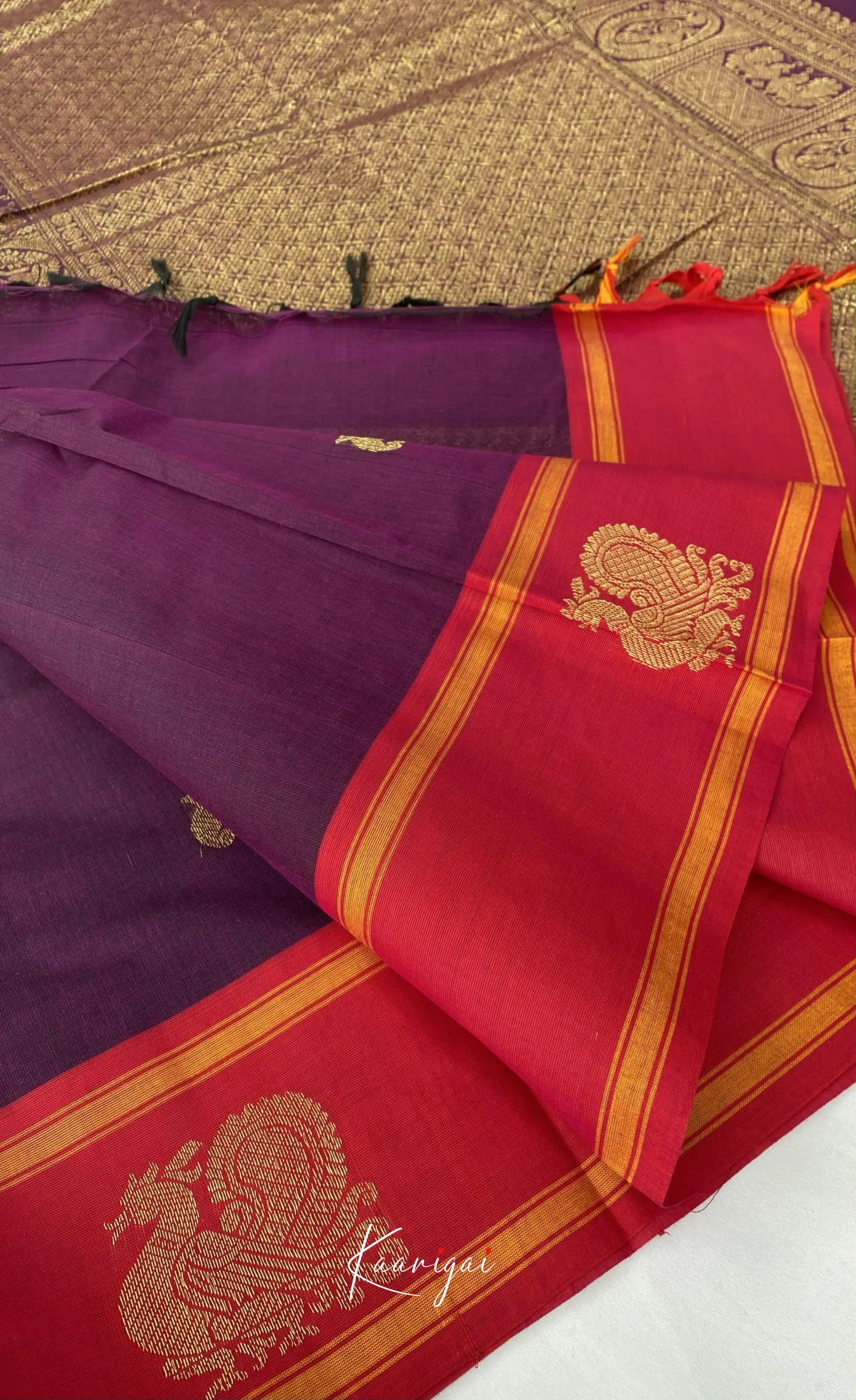 Chettinad Cotton Saree - Purple and Bright Pink Sarees