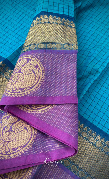 Chettinad Cotton Saree - Teal blue shade and Purple tone Sarees