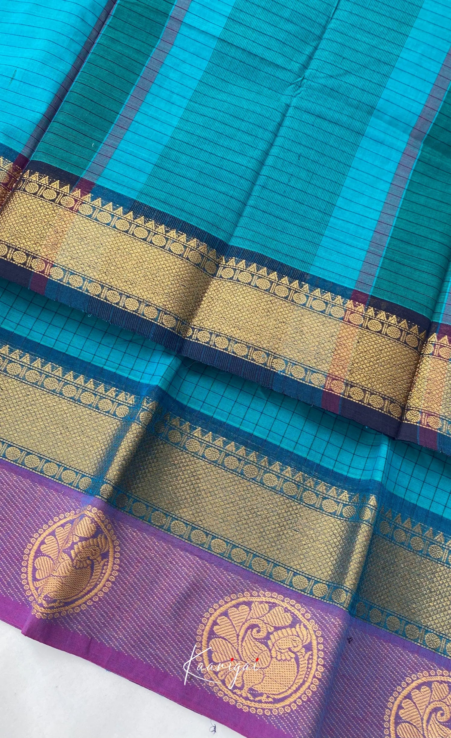 Chettinad Cotton Saree - Teal blue shade and Purple tone Sarees