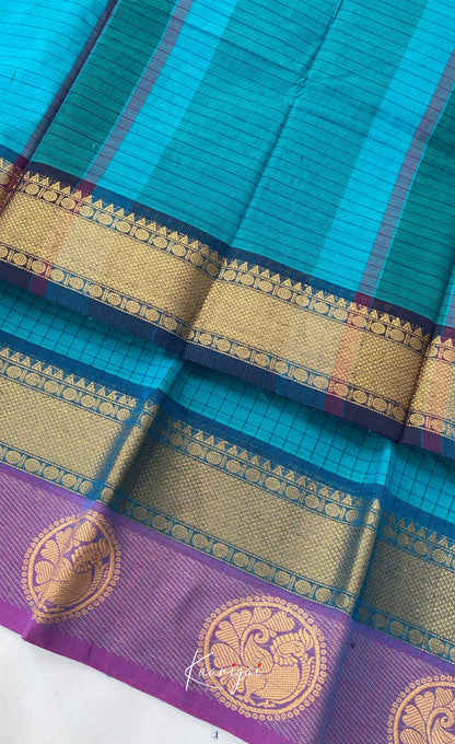 Chettinad Cotton Saree - Teal blue shade and Purple tone Sarees