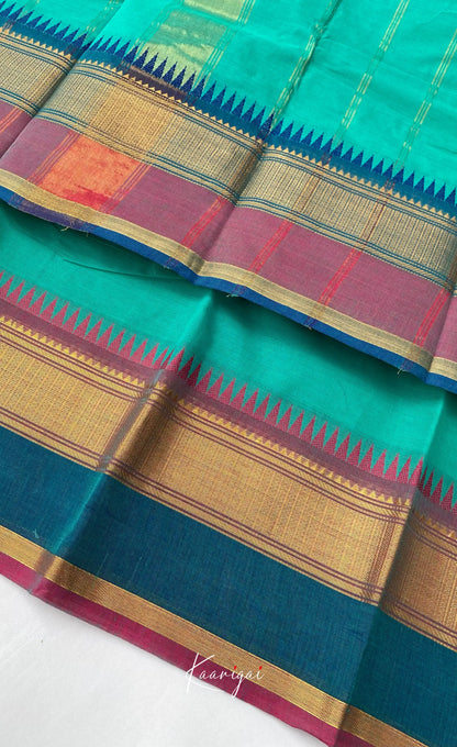 Chettinad Cotton Saree - Teal blue tone and Purple shade Sarees