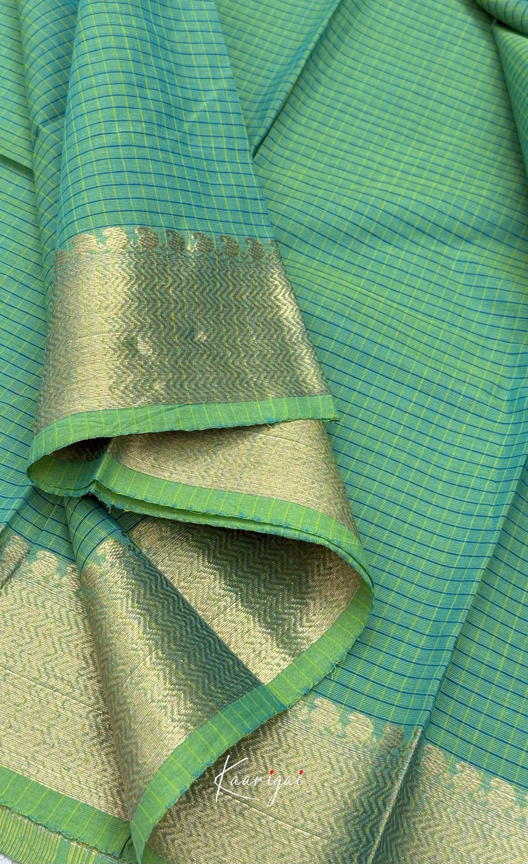 Chettinad Cotton Saree - Two-tone green and Gold shade Sarees