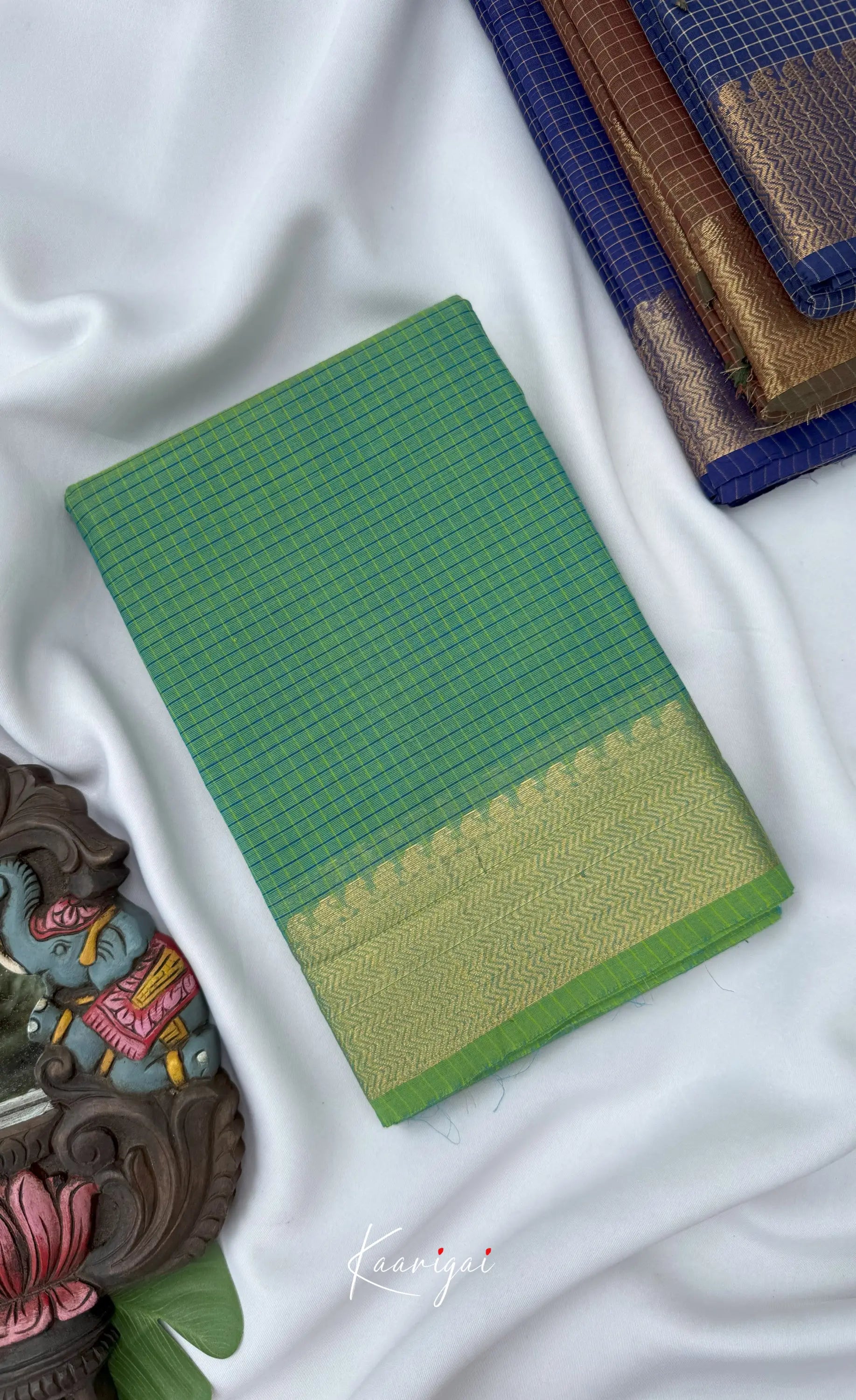 Chettinad Cotton Saree - Two-tone green and Gold shade Sarees