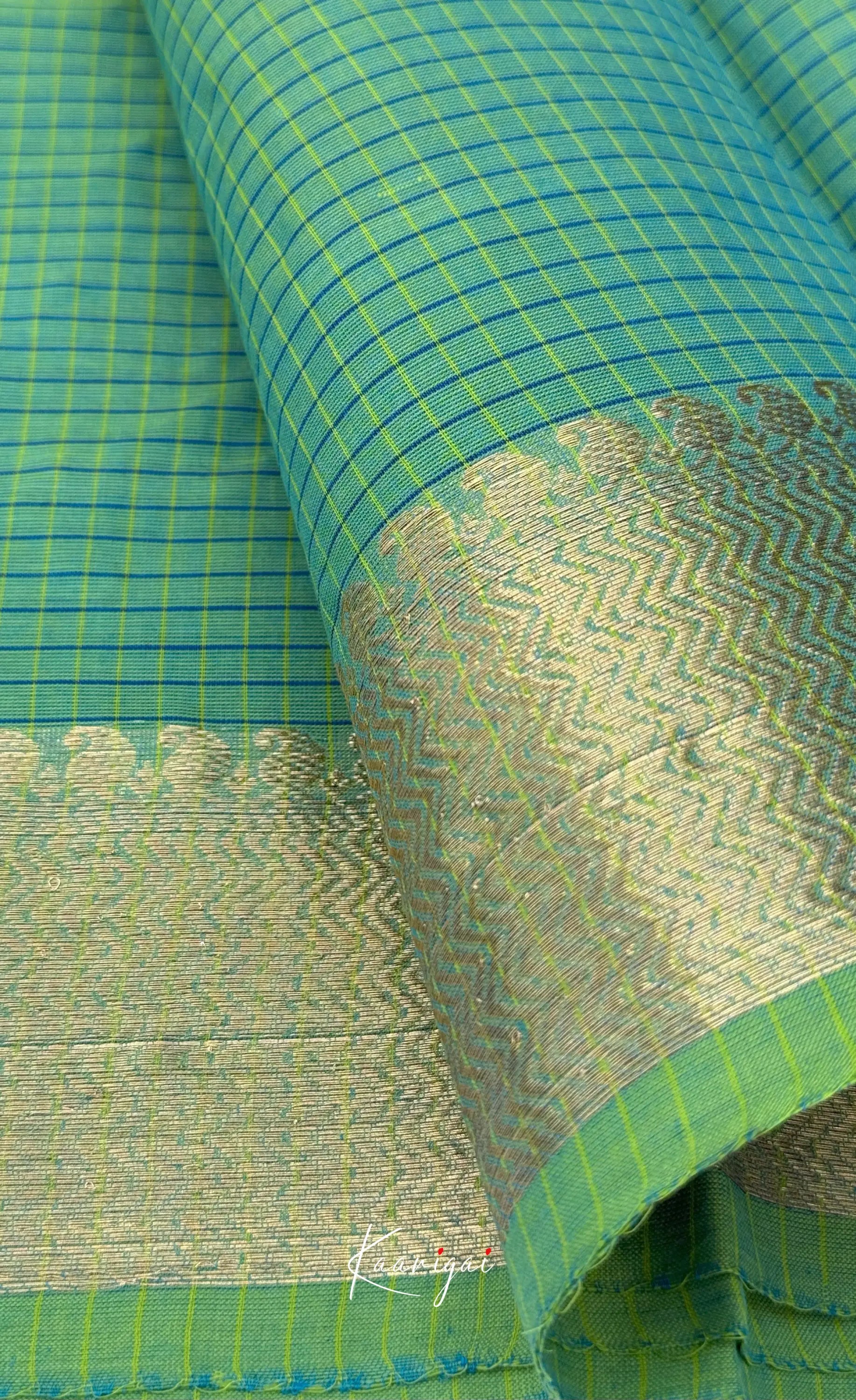Chettinad Cotton Saree - Two-tone green and Gold shade Sarees