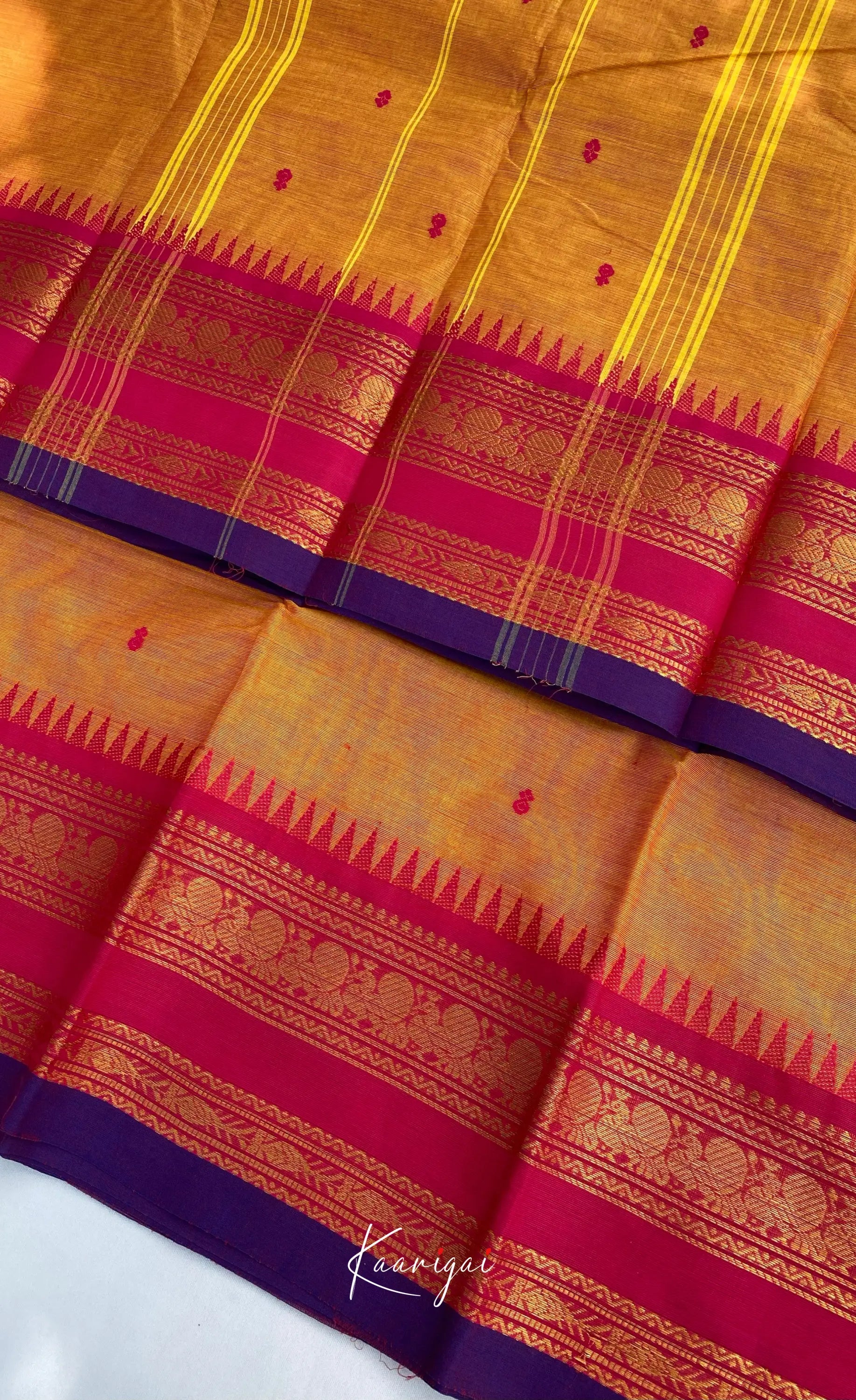 Chettinad Cotton Saree - Two tone yellow with Pink Sarees