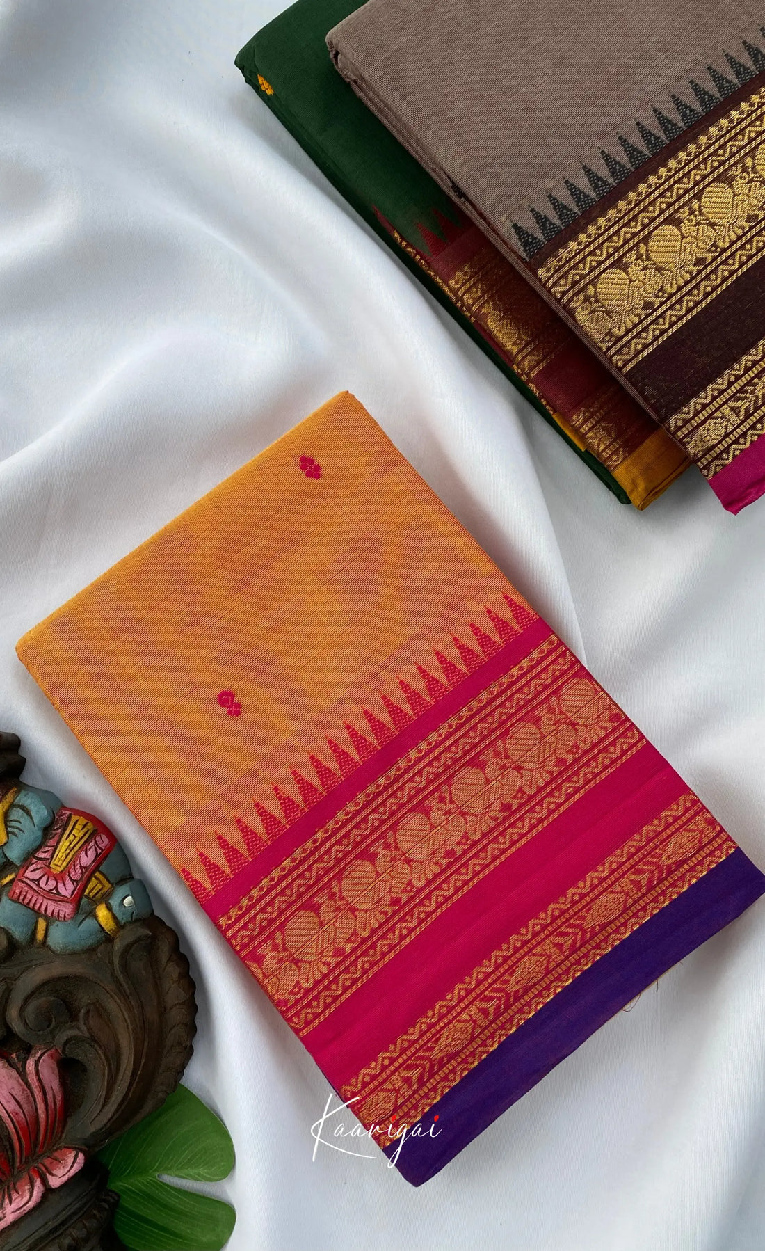 Chettinad Cotton Saree - Two tone yellow with Pink Sarees