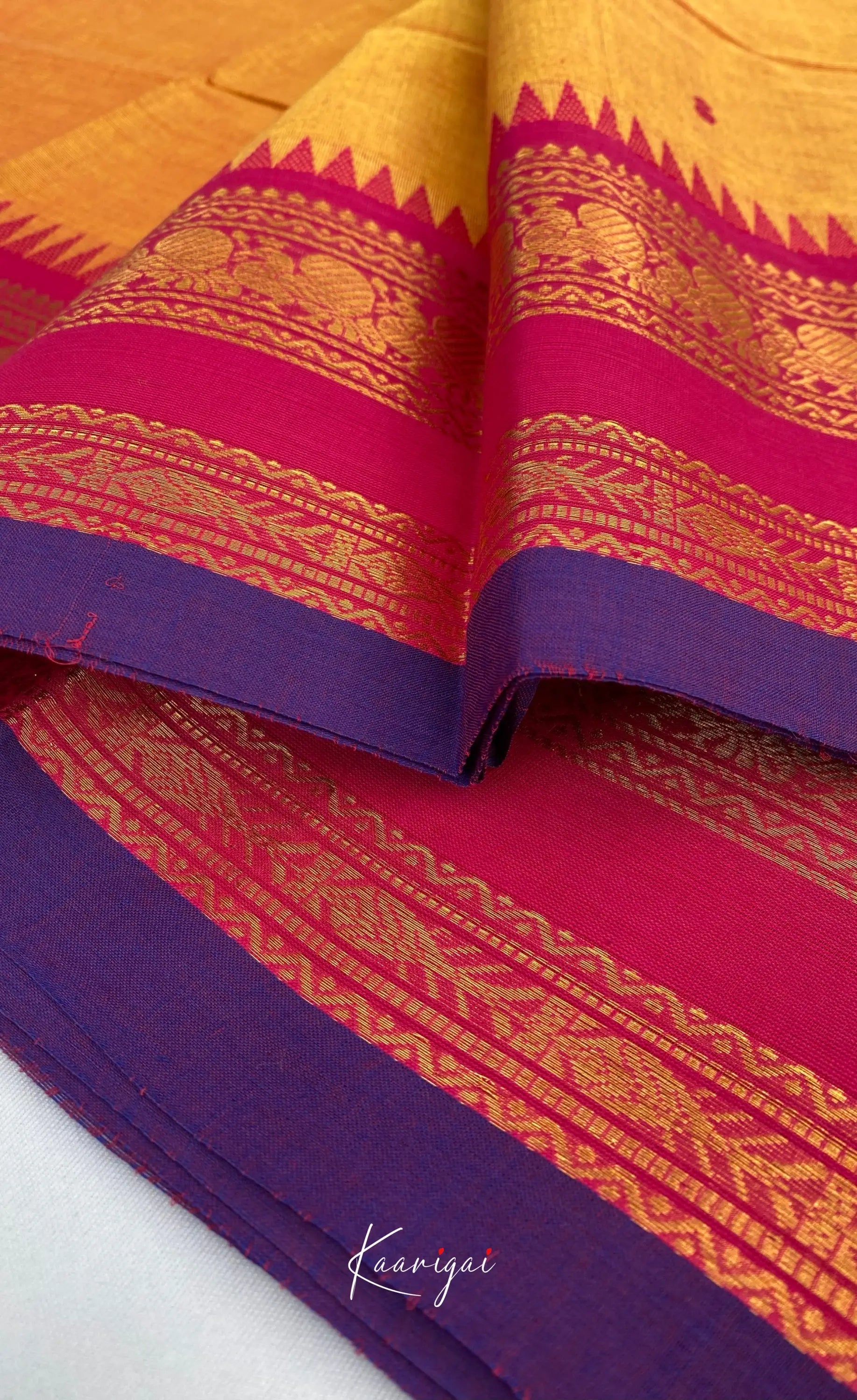Chettinad Cotton Saree - Two tone yellow with Pink Sarees