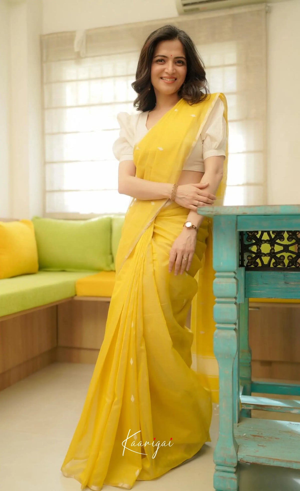 Henna Mustard Handloom Maheswari Silk Cotton Saree - Sarees