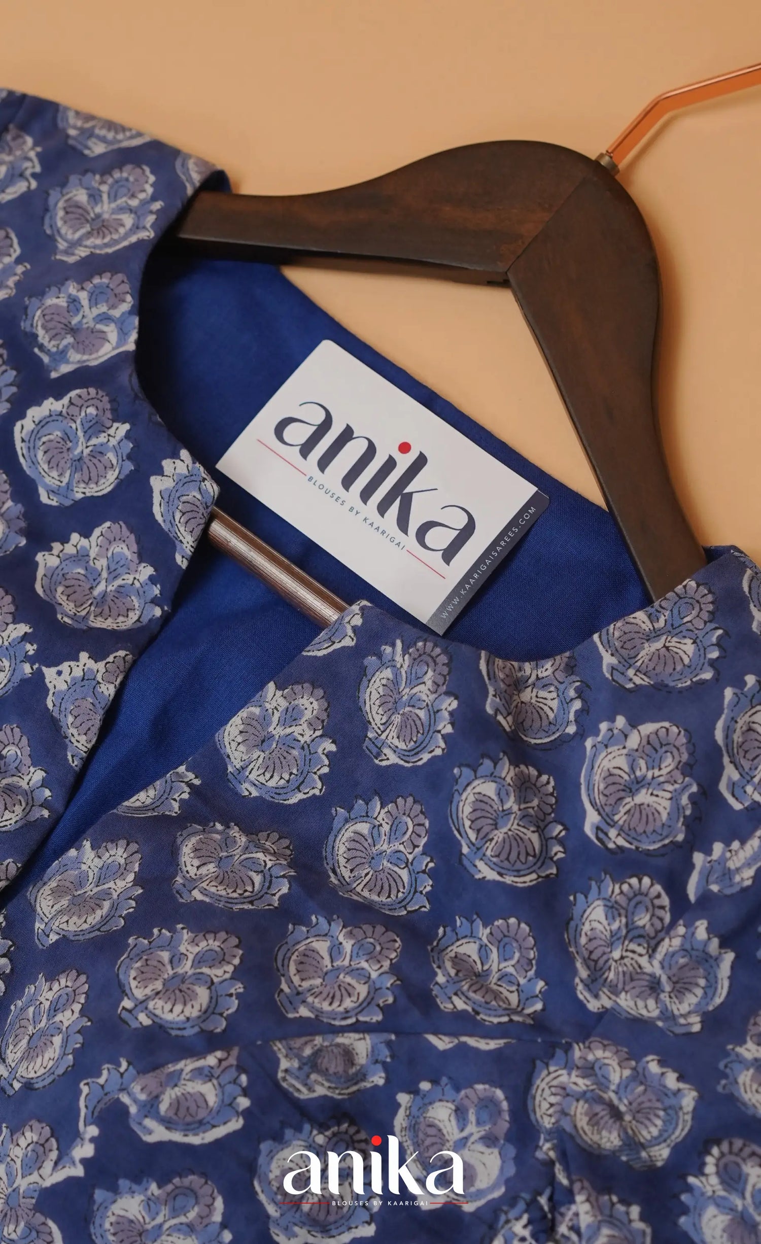 Jaipur Hand Block Printed Stretchable Blouse - dark blue shade
