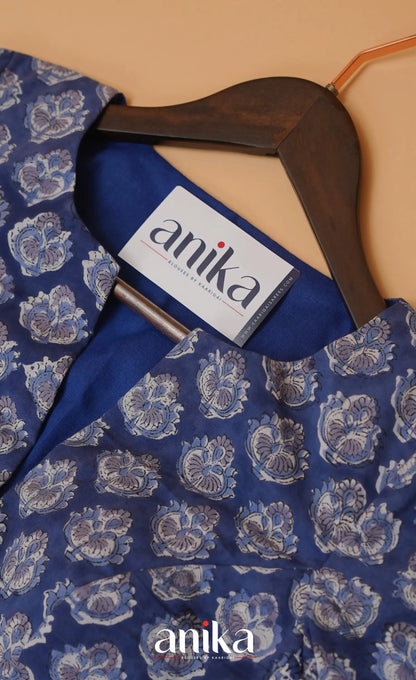 Jaipur Hand Block Printed Stretchable Blouse - dark blue shade