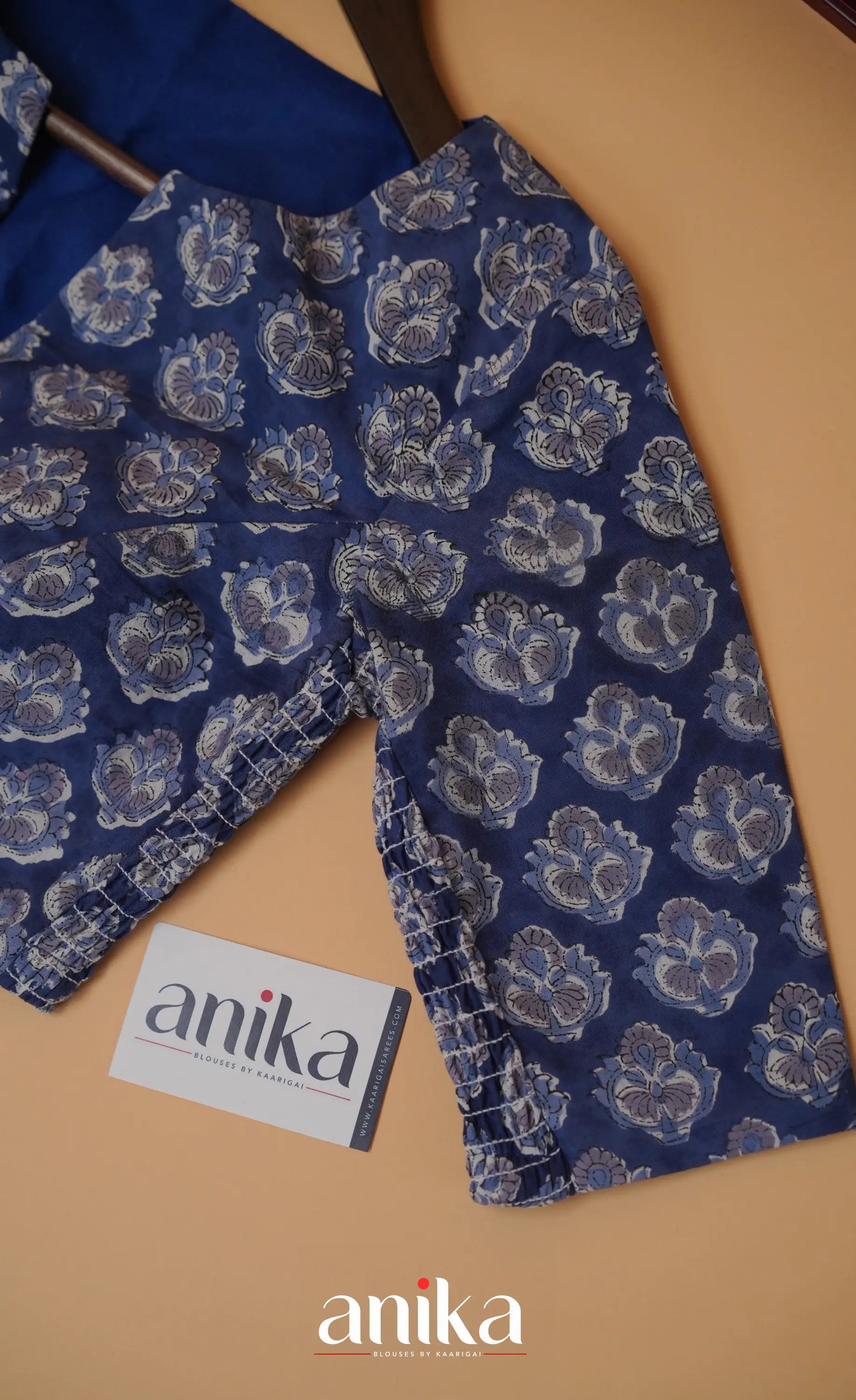 Jaipur Hand Block Printed Stretchable Blouse - dark blue shade