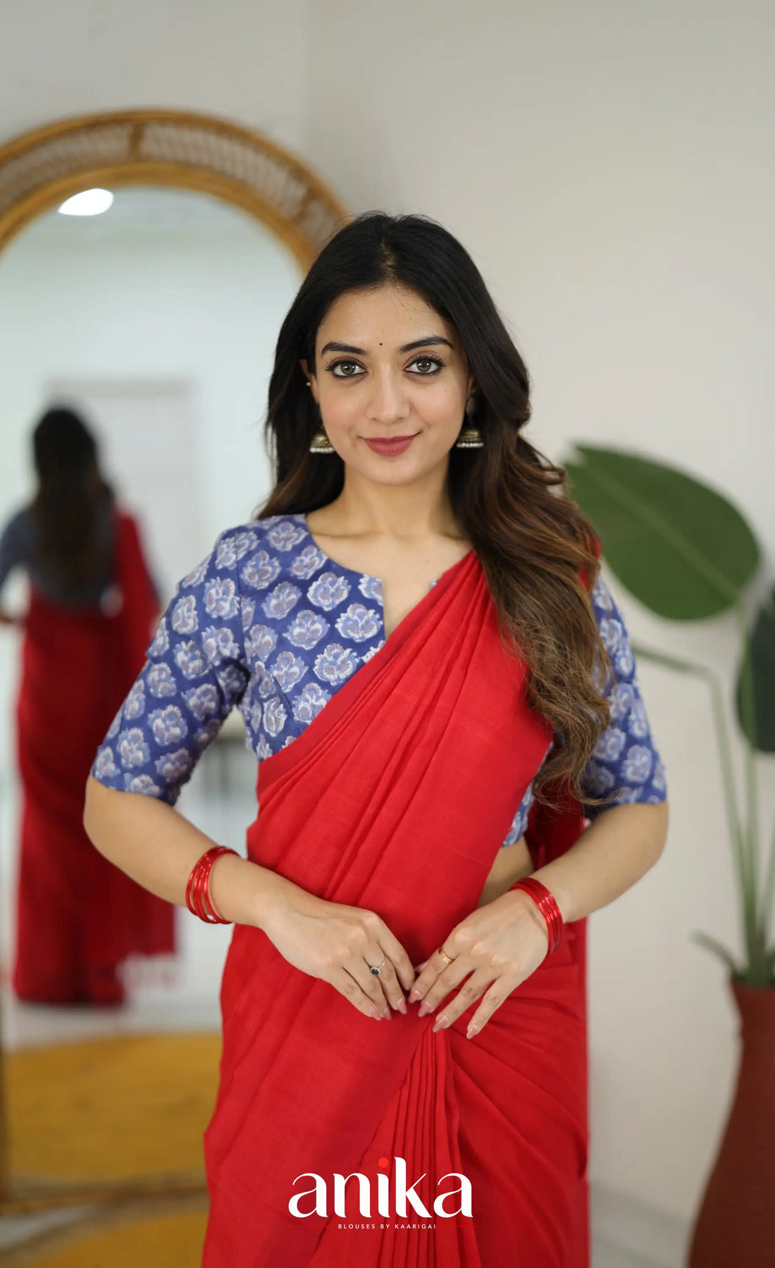 Jaipur Hand Block Printed Stretchable Blouse - dark blue shade