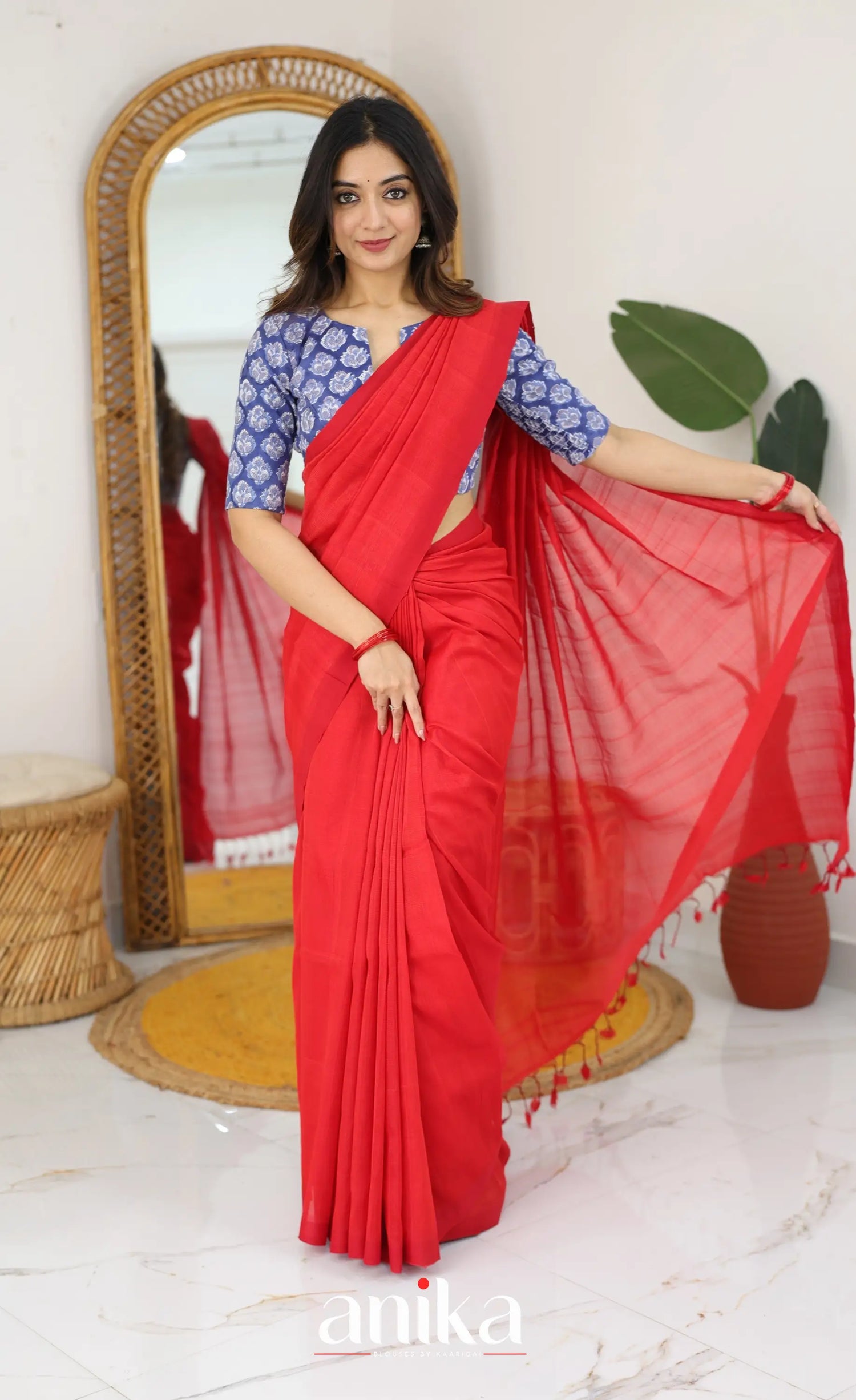 Jaipur Hand Block Printed Stretchable Blouse - dark blue shade