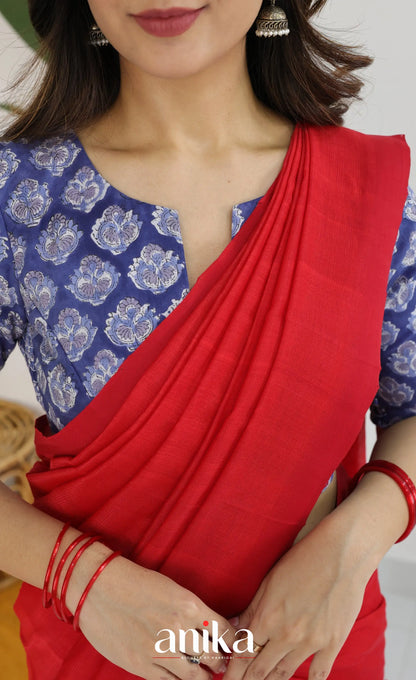 Jaipur Hand Block Printed Stretchable Blouse - dark blue shade