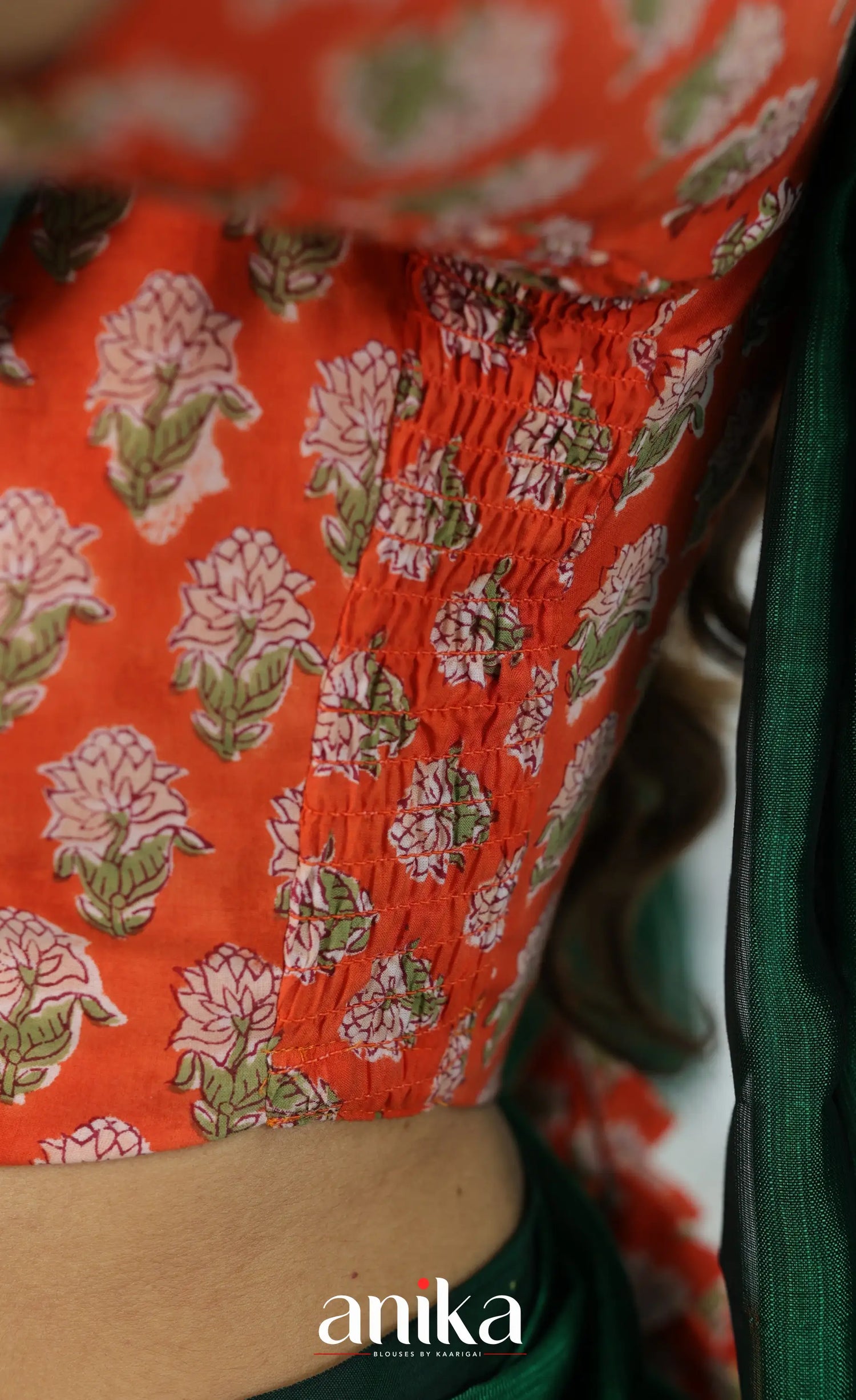 Jaipur Hand Block Printed Stretchable Blouse - orange shade