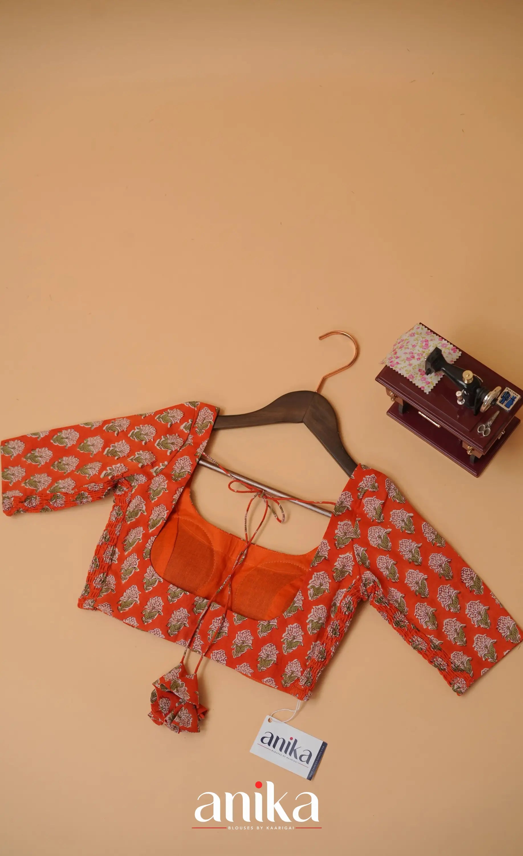 Jaipur Hand Block Printed Stretchable Blouse - orange shade