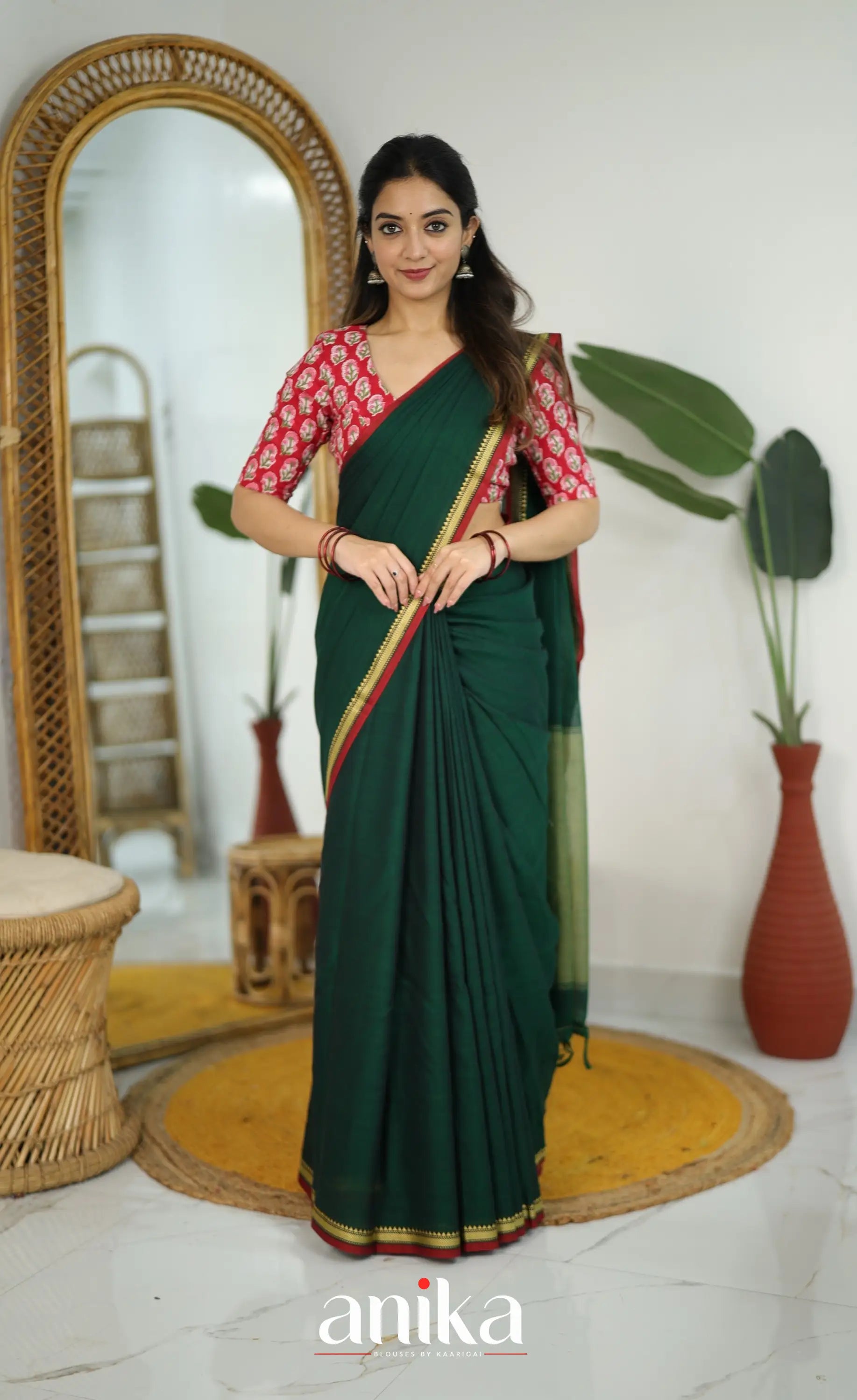 Jaipur Hand Block Printed Stretchable Blouse - Red shade