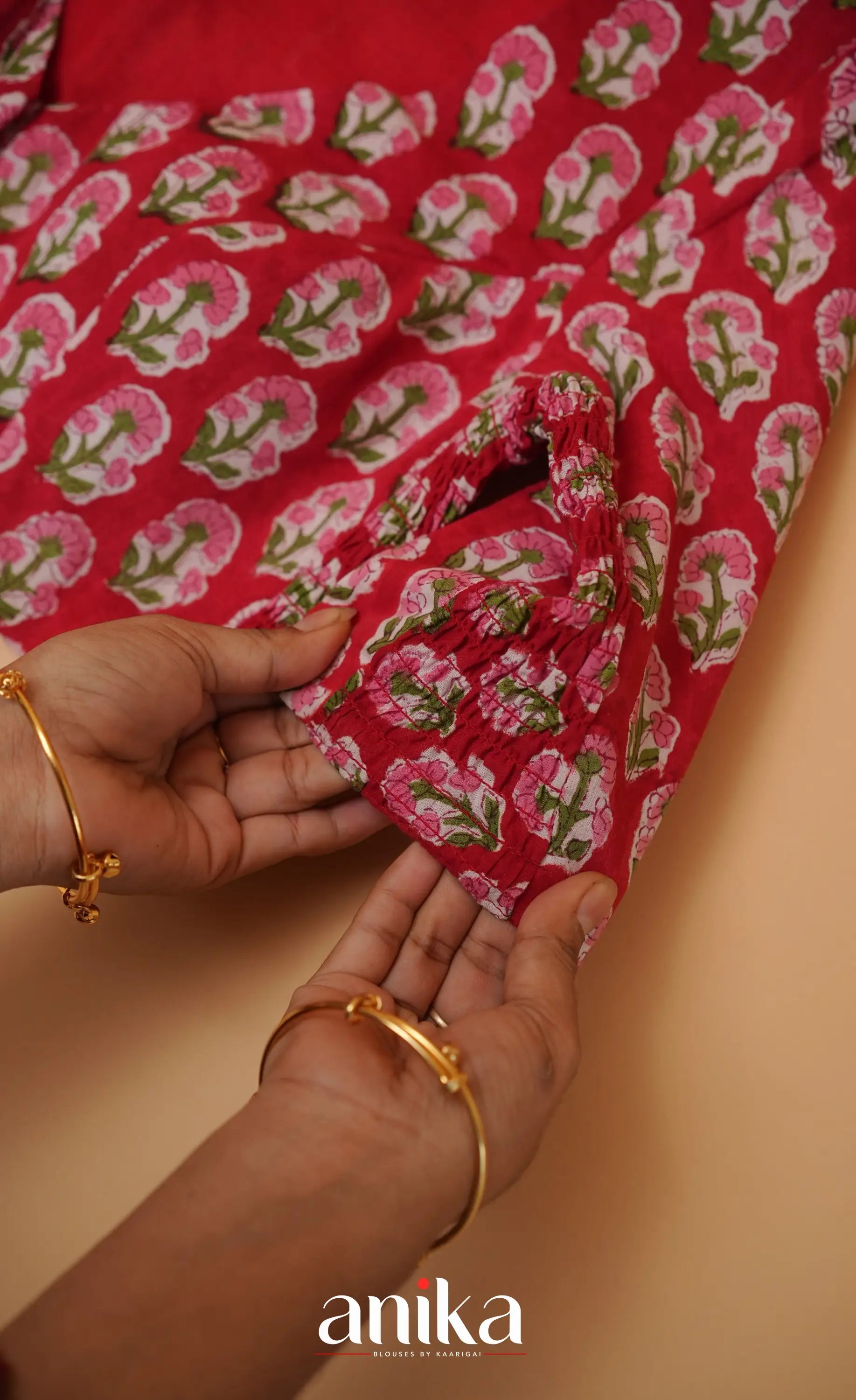 Jaipur Hand Block Printed Stretchable Blouse - Red shade