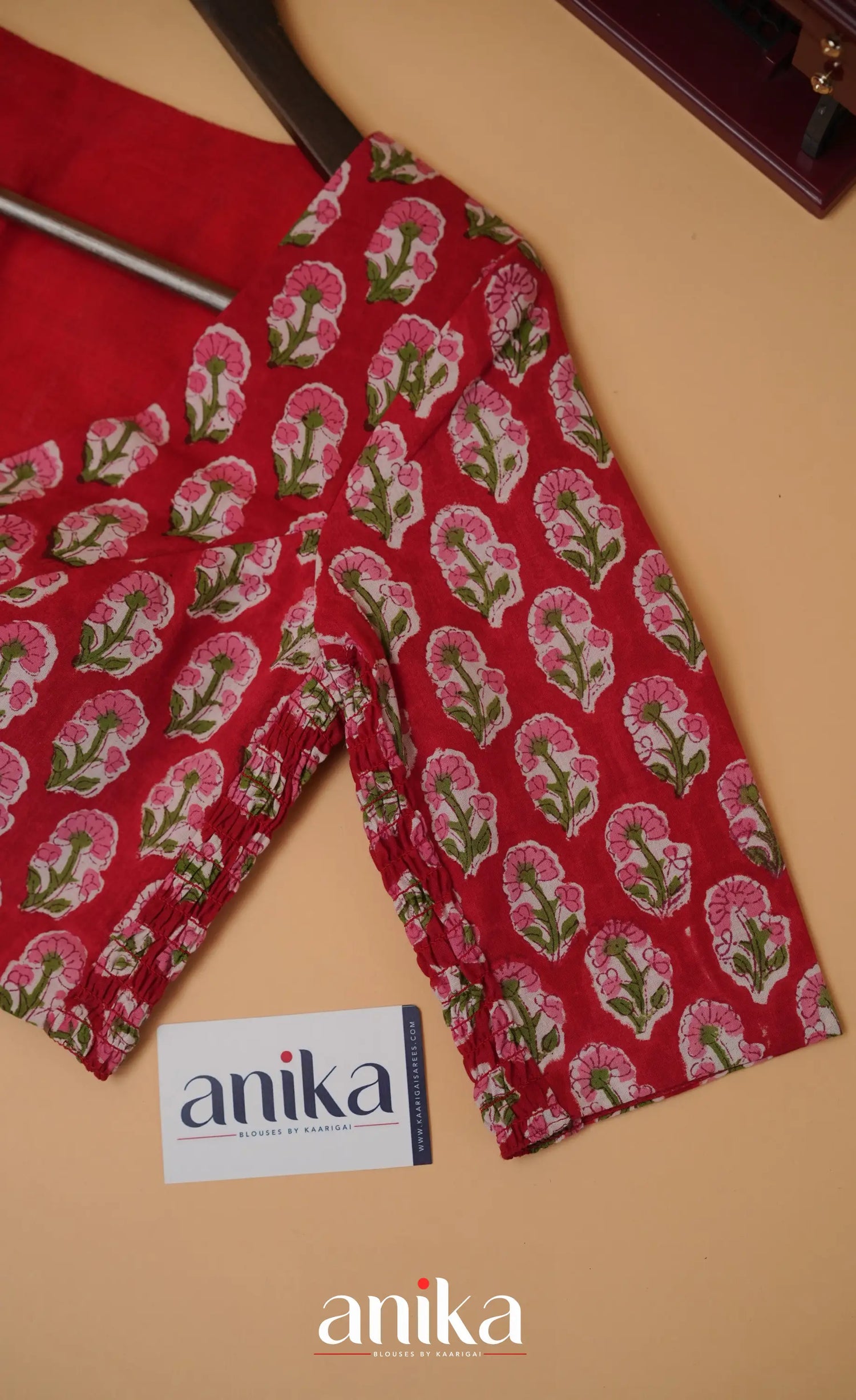 Jaipur Hand Block Printed Stretchable Blouse - Red shade