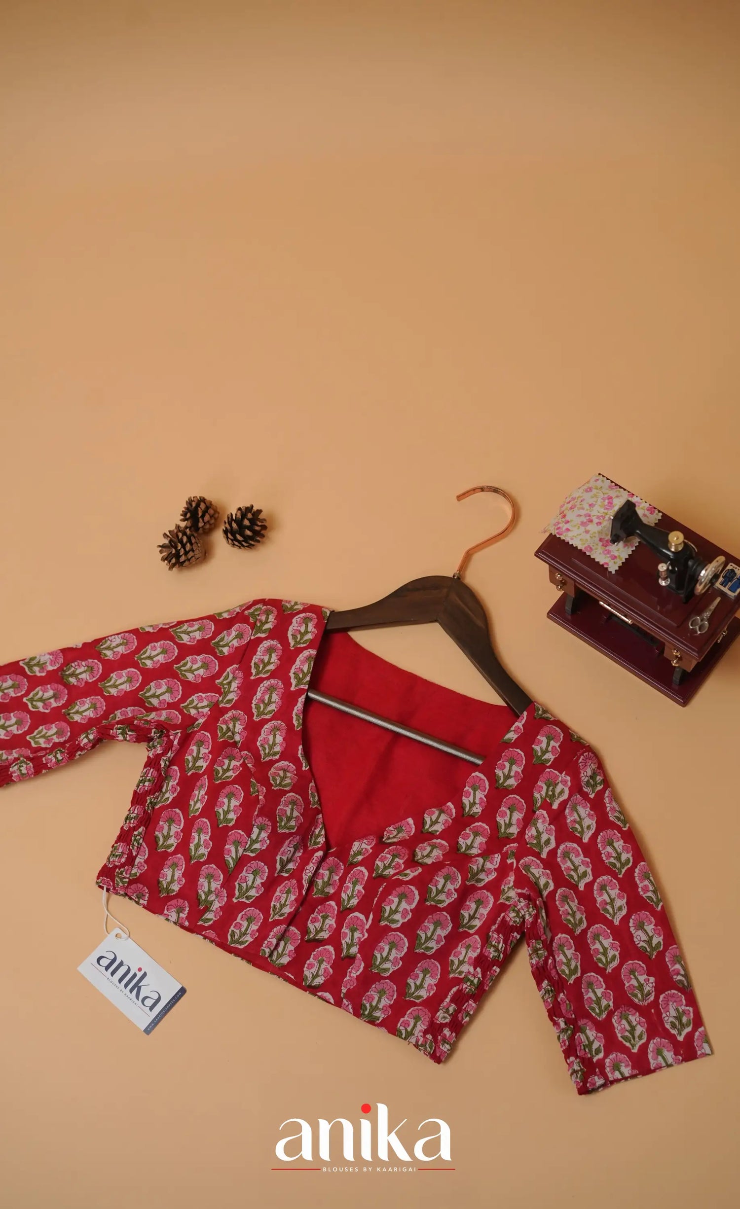Jaipur Hand Block Printed Stretchable Blouse - Red shade