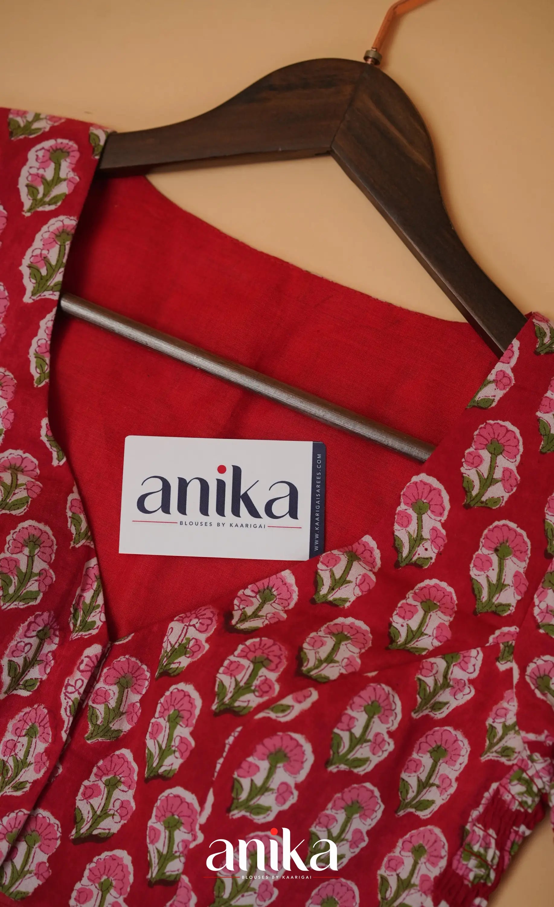 Jaipur Hand Block Printed Stretchable Blouse - Red shade