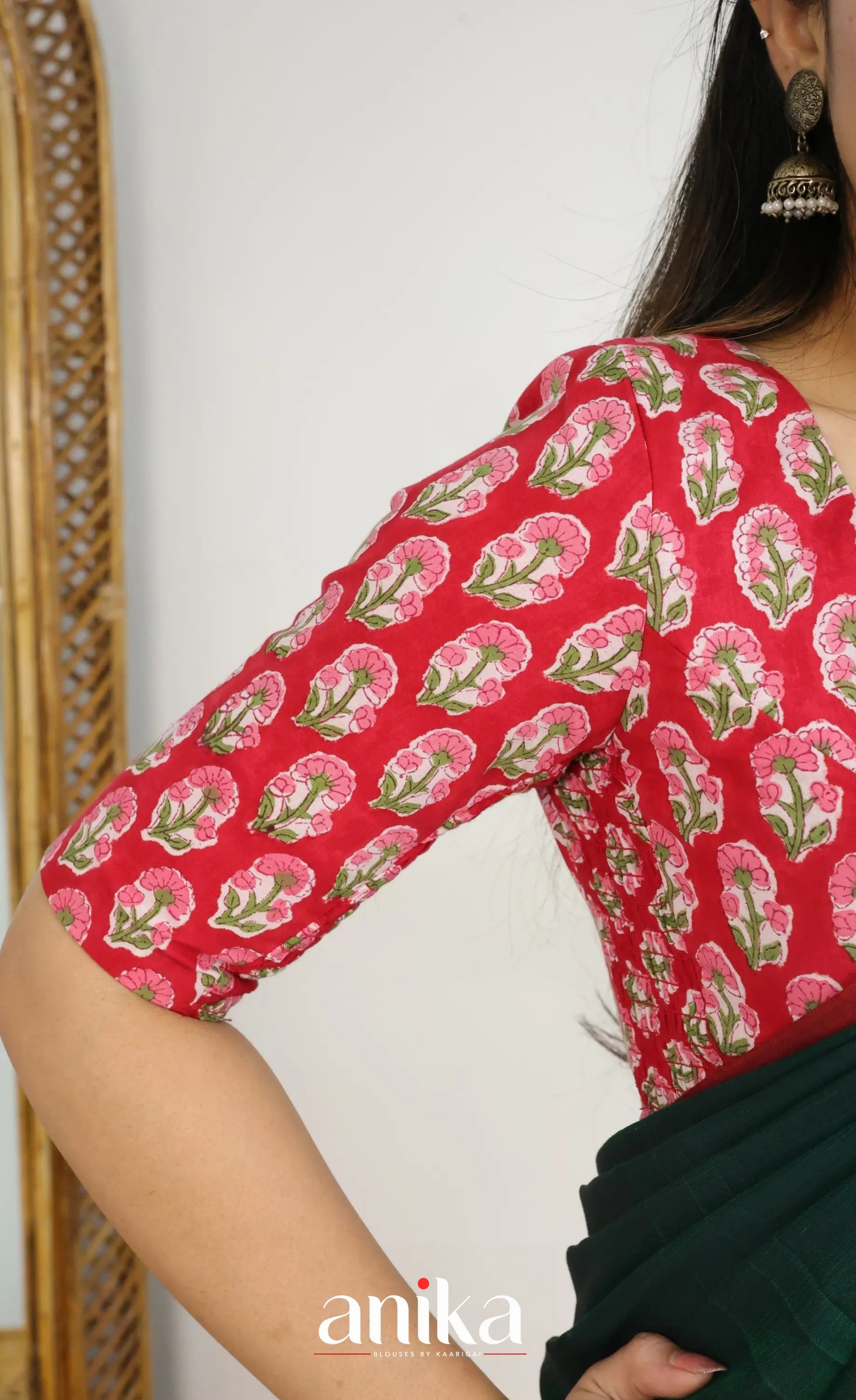 Jaipur Hand Block Printed Stretchable Blouse - Red shade