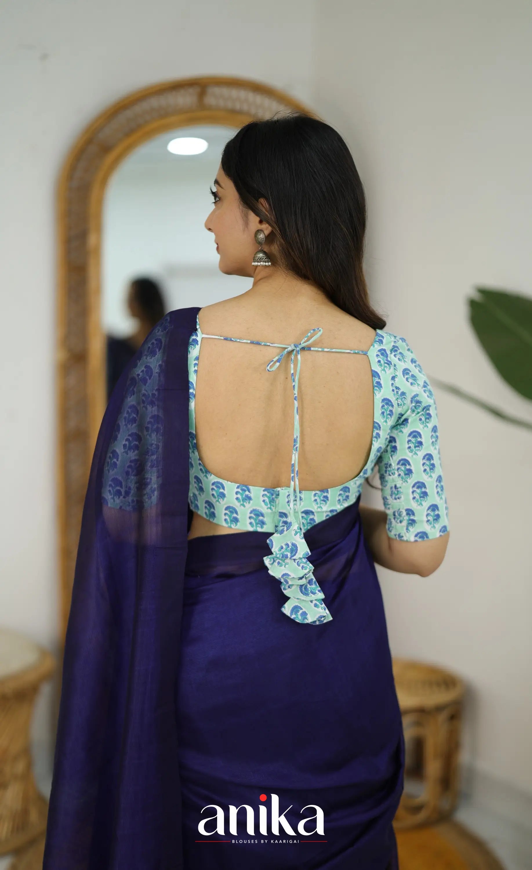Jaipur Hand Block Printed Stretchable Blouse - white shade