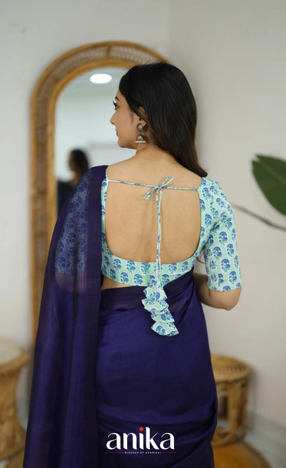 Jaipur Hand Block Printed Stretchable Blouse - white shade