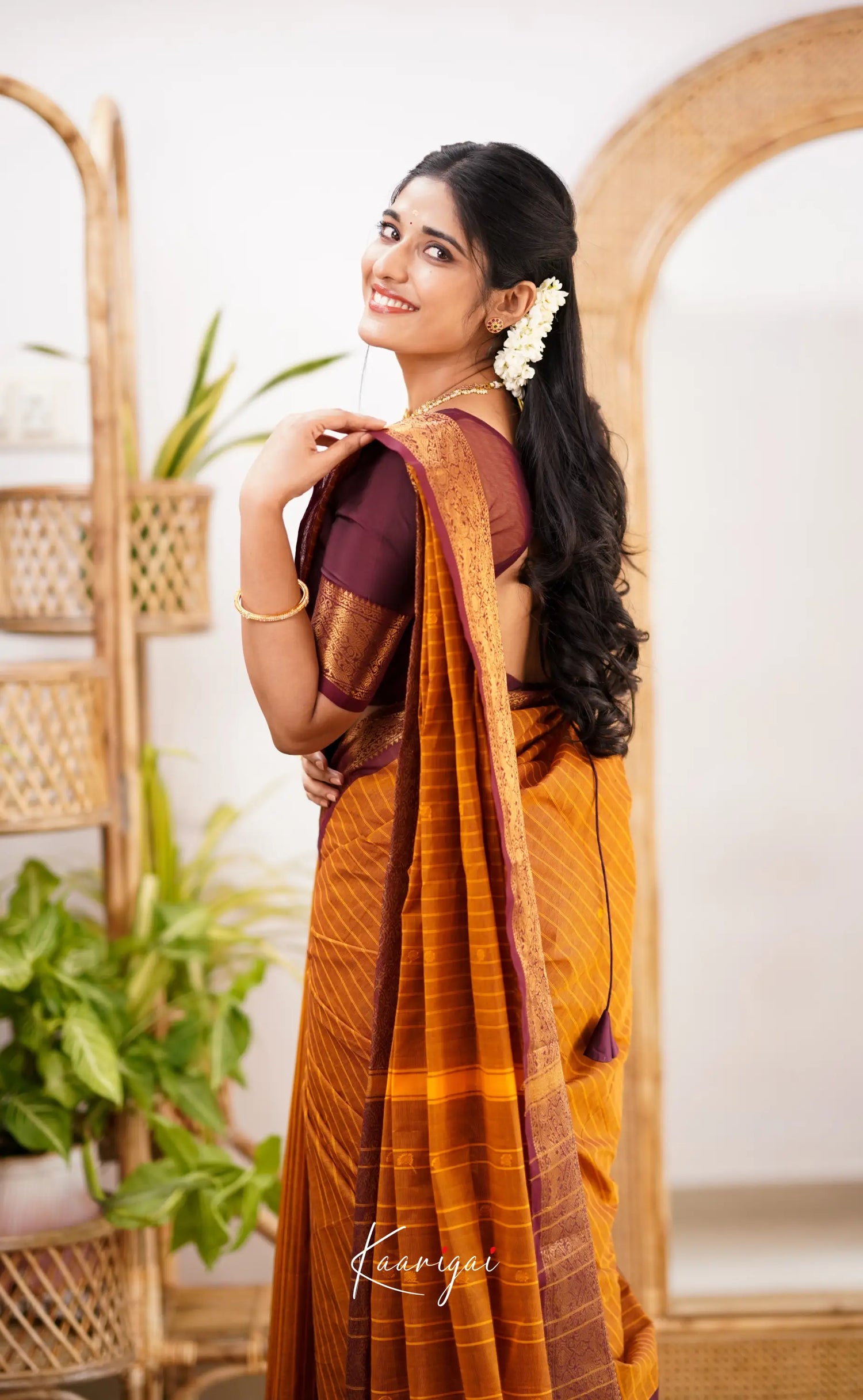 Kamakshi Dark Mustard Shade And Maroon Tone Sarees