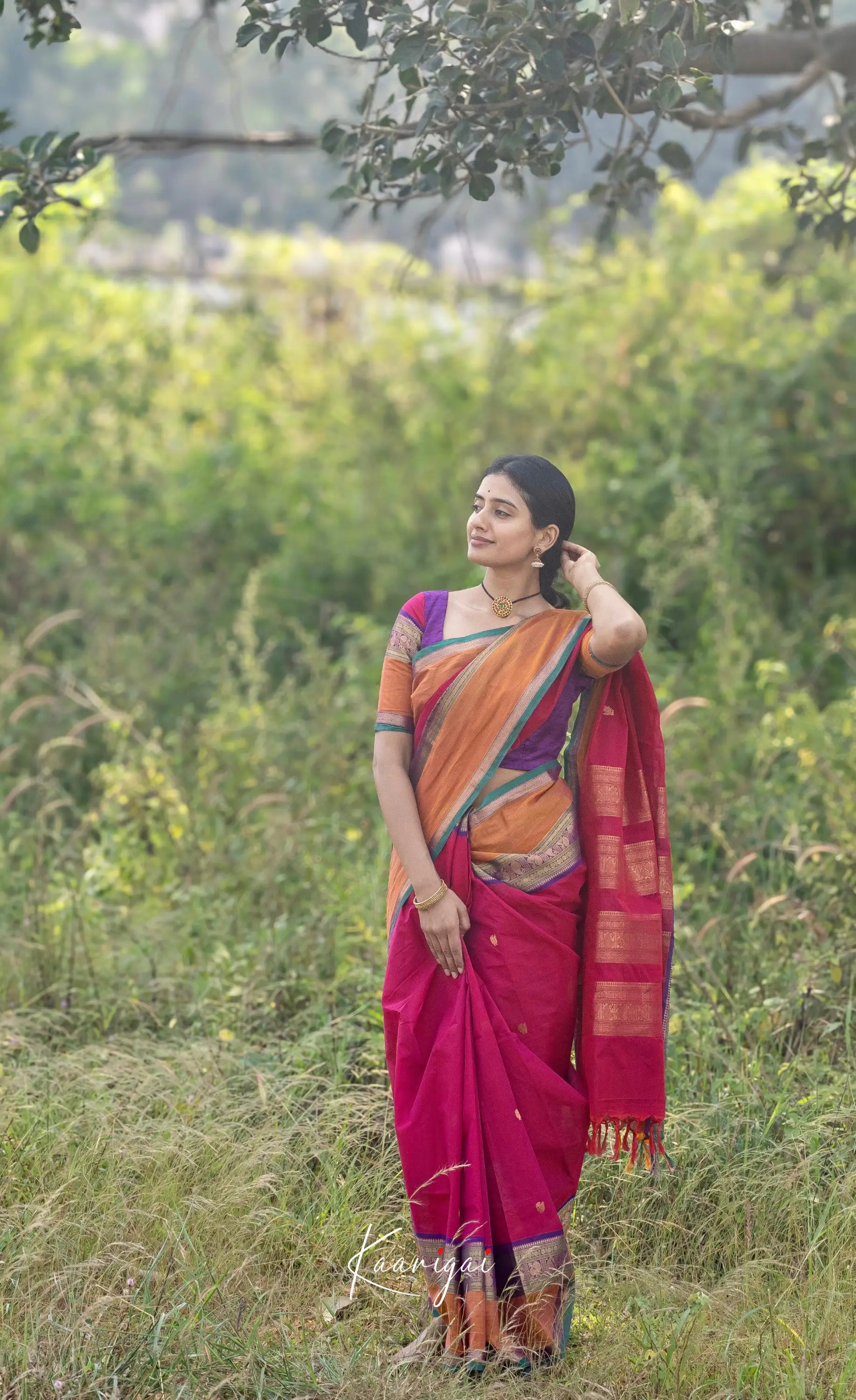 Kamakshi Reddish Pink Tone And Orange Shade Sarees