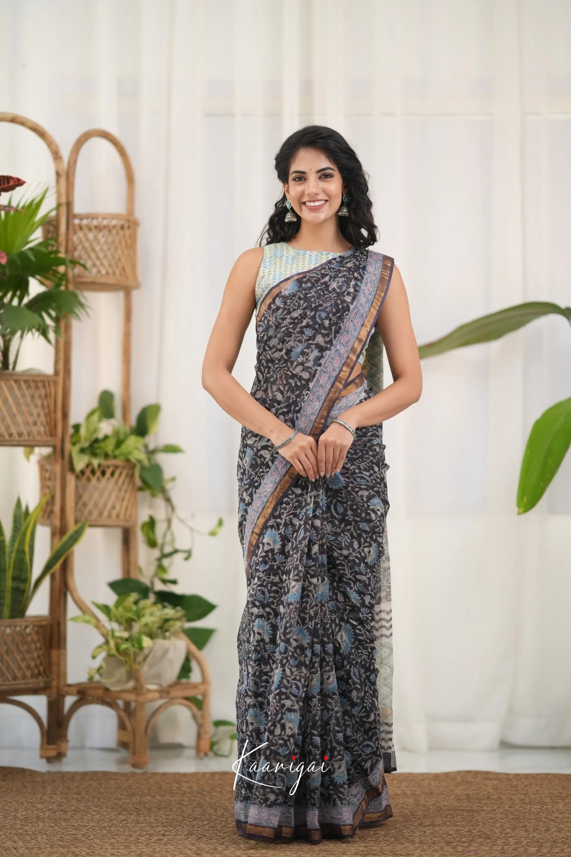 Kamali Kota Saree - Black and Sky Blue Sarees