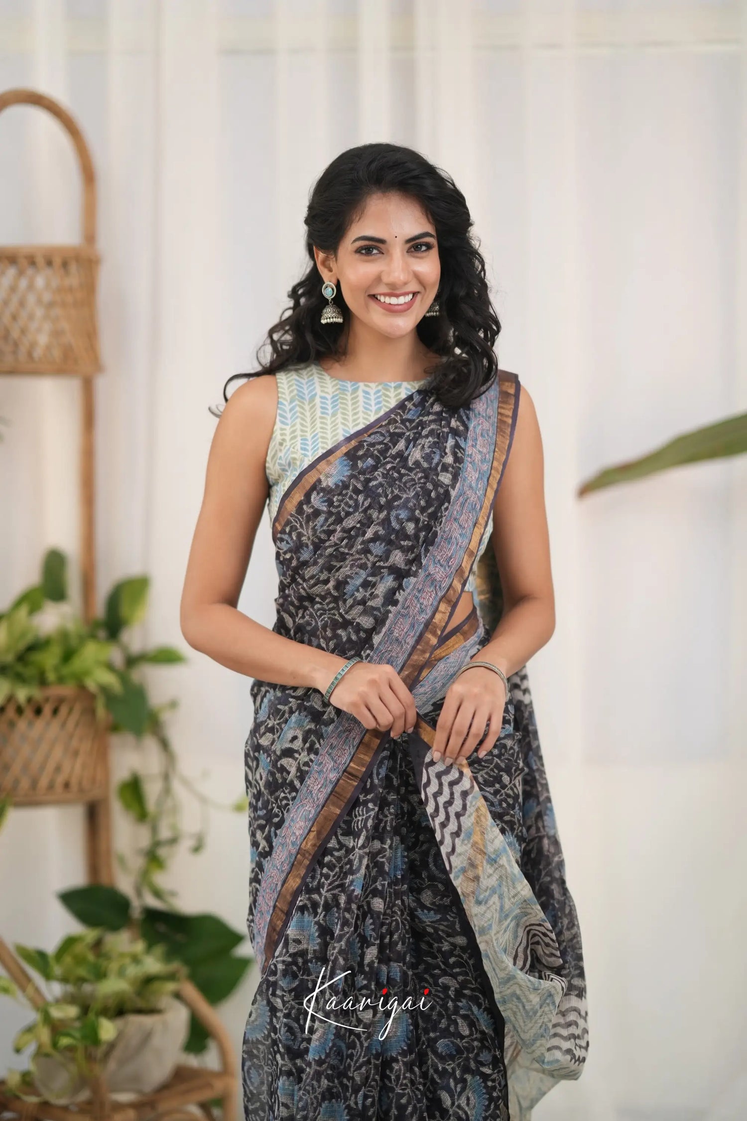 Kamali Kota Saree - Black and Sky Blue Sarees